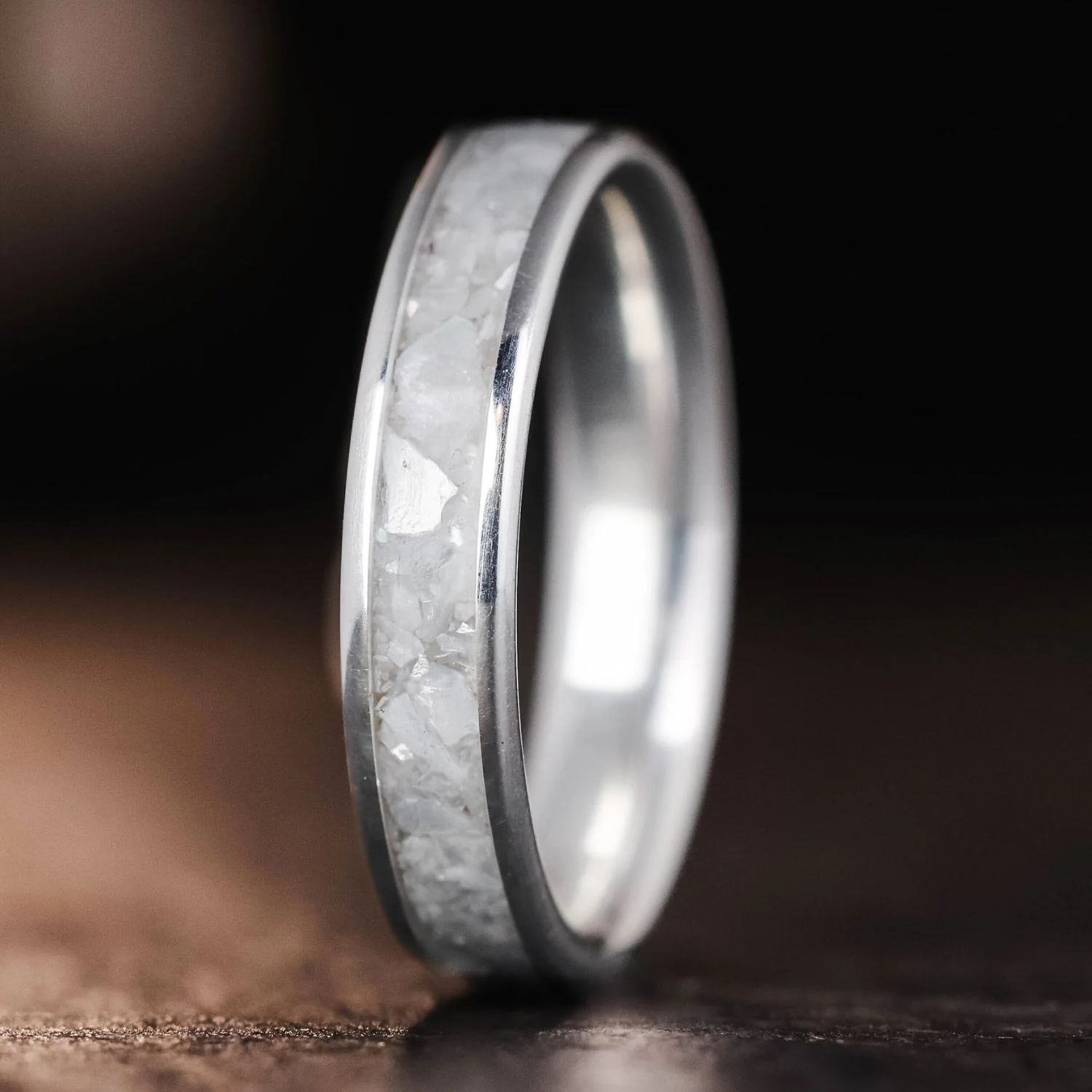 The Dune & Galia - Mother of Pearl & Silver Wedding Band Set - Image 6