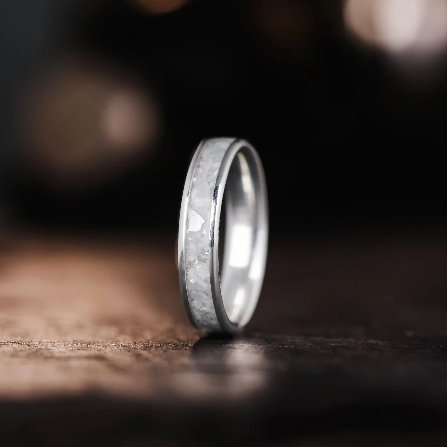 The Dune & Galia - Mother of Pearl & Silver Wedding Band Set - Image 8