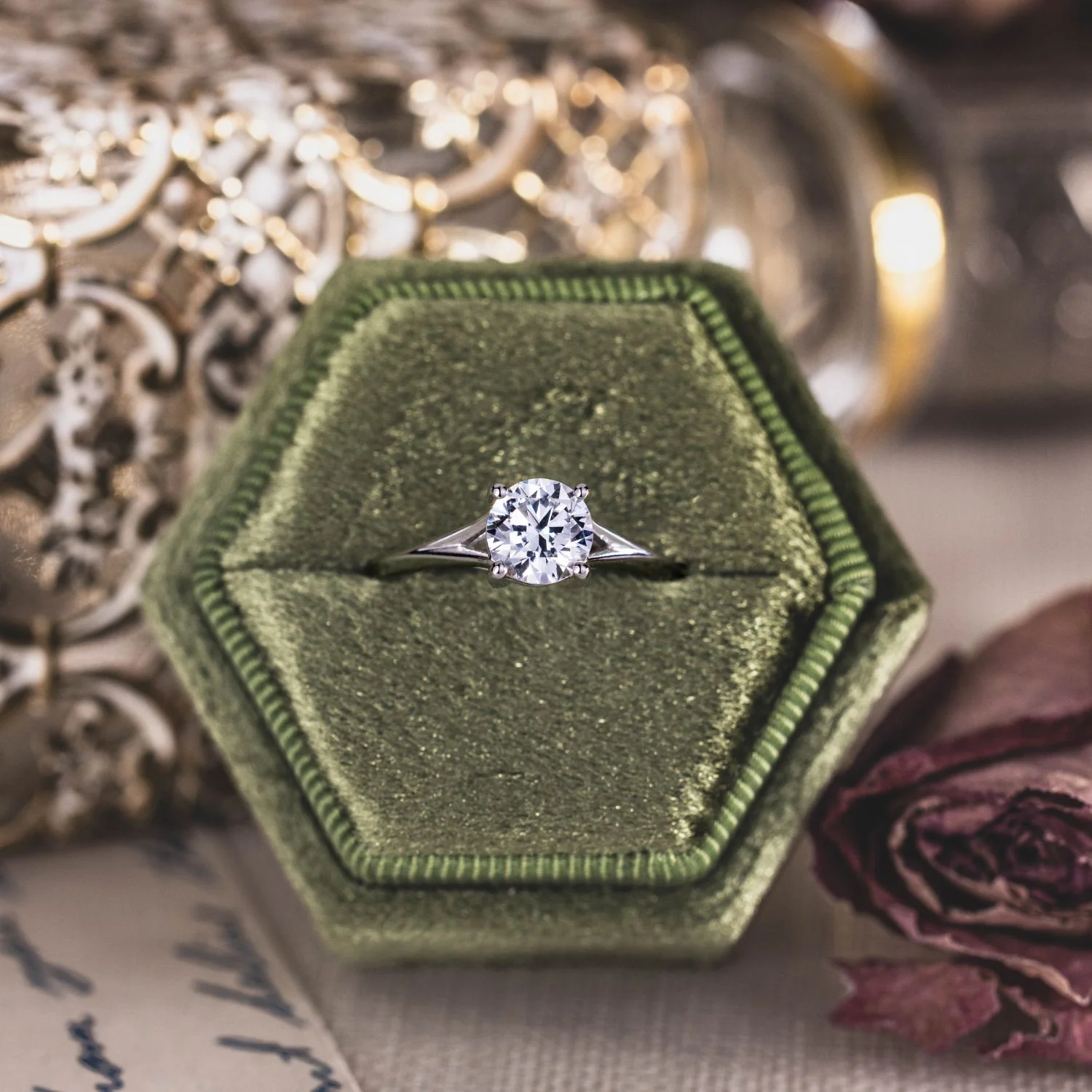 The Evelina - Round Cut Diamond Engagement Ring with a Split Shank Setting - Image 7