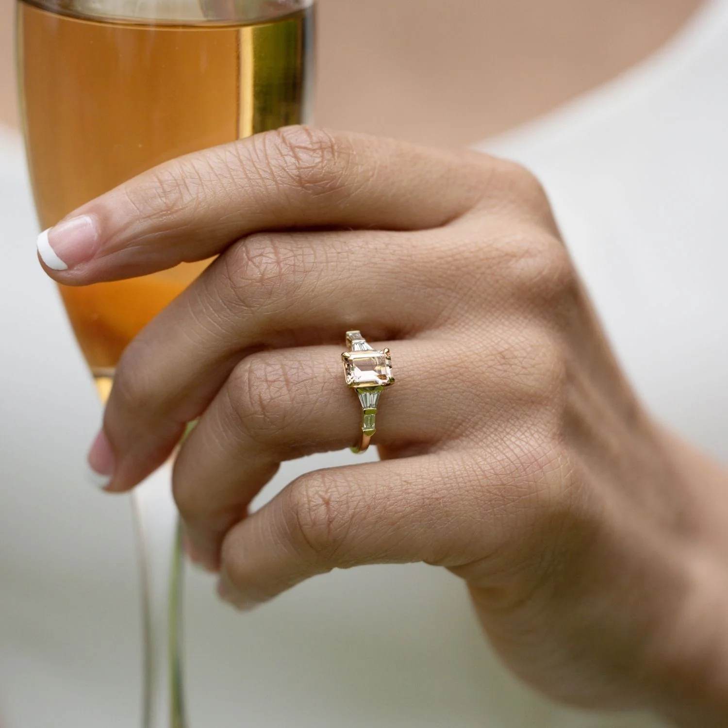 The Florence - Art-Deco-Inspired Emerald-Cut Peach Morganite Engagement Ring with Diamond Accents - Image 3