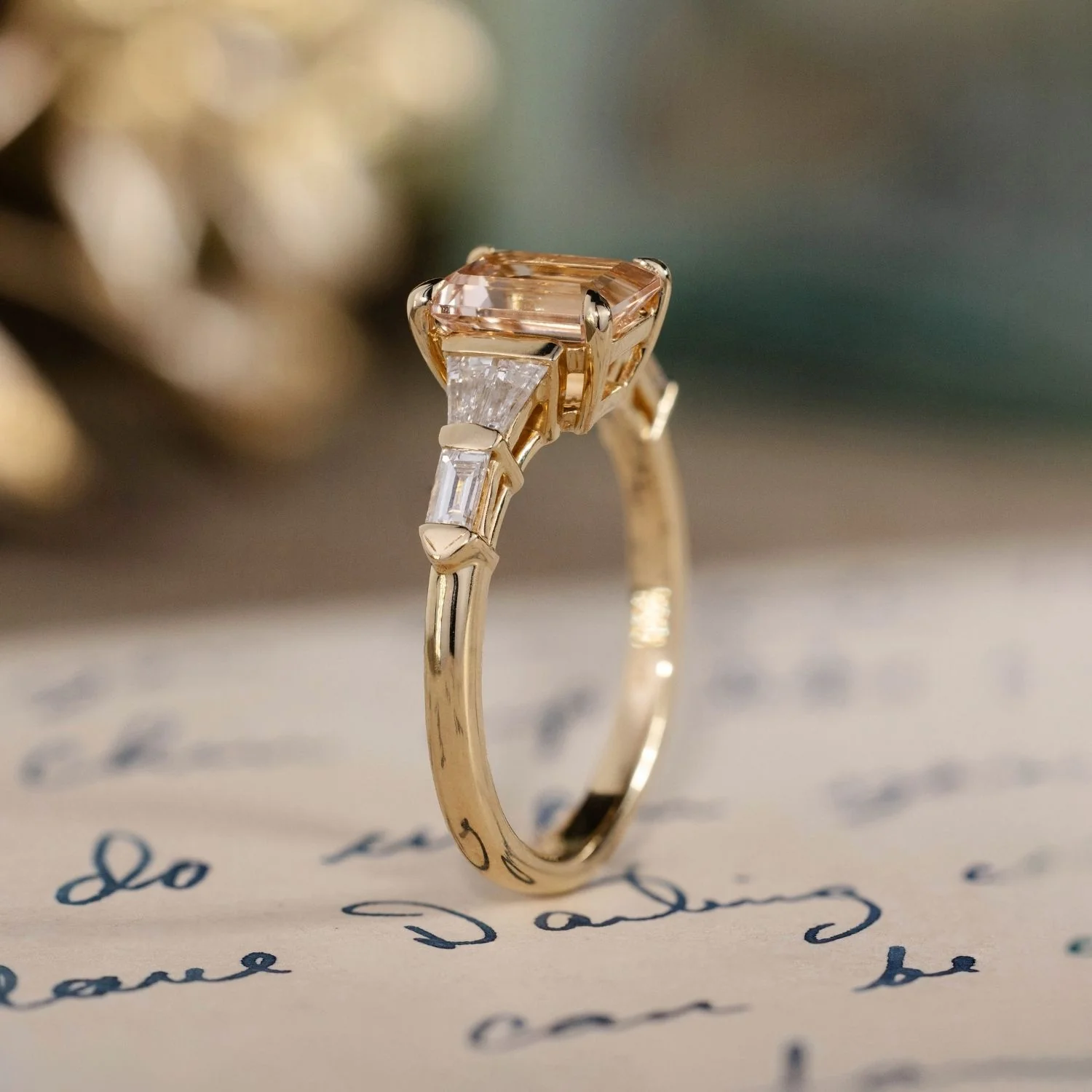 The Florence - Art-Deco-Inspired Emerald-Cut Peach Morganite Engagement Ring with Diamond Accents - Image 4