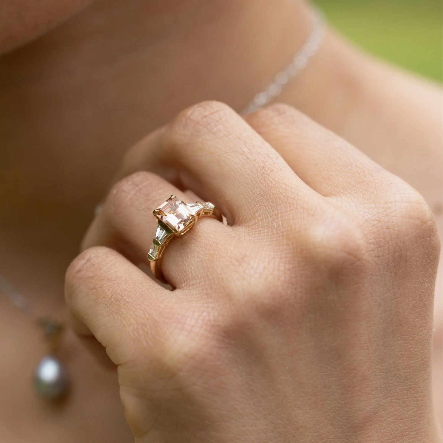 The Florence - Art-Deco-Inspired Emerald-Cut Peach Morganite Engagement Ring with Diamond Accents - Image 5