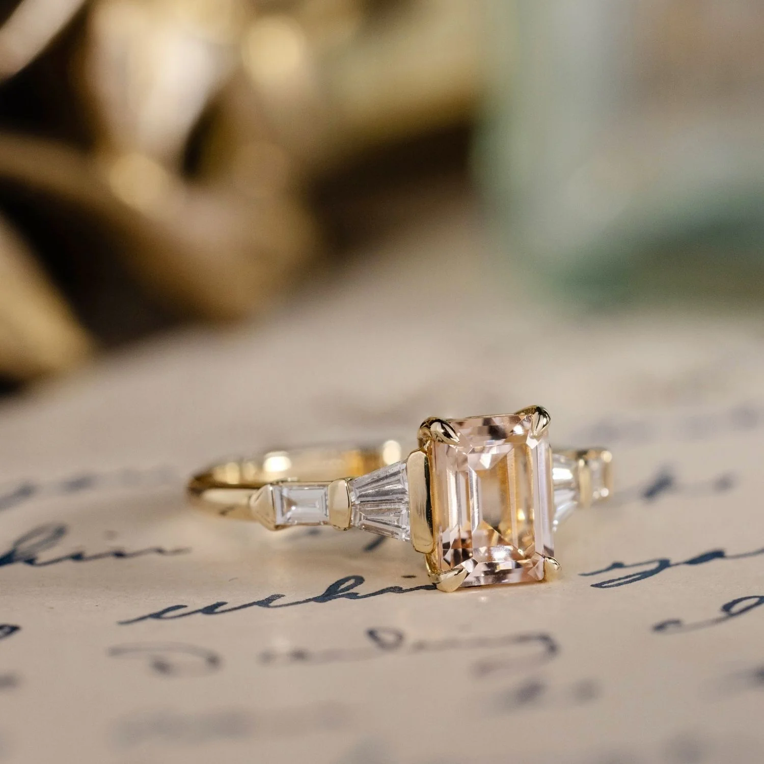 The Florence - Art-Deco-Inspired Emerald-Cut Peach Morganite Engagement Ring with Diamond Accents - Image 6