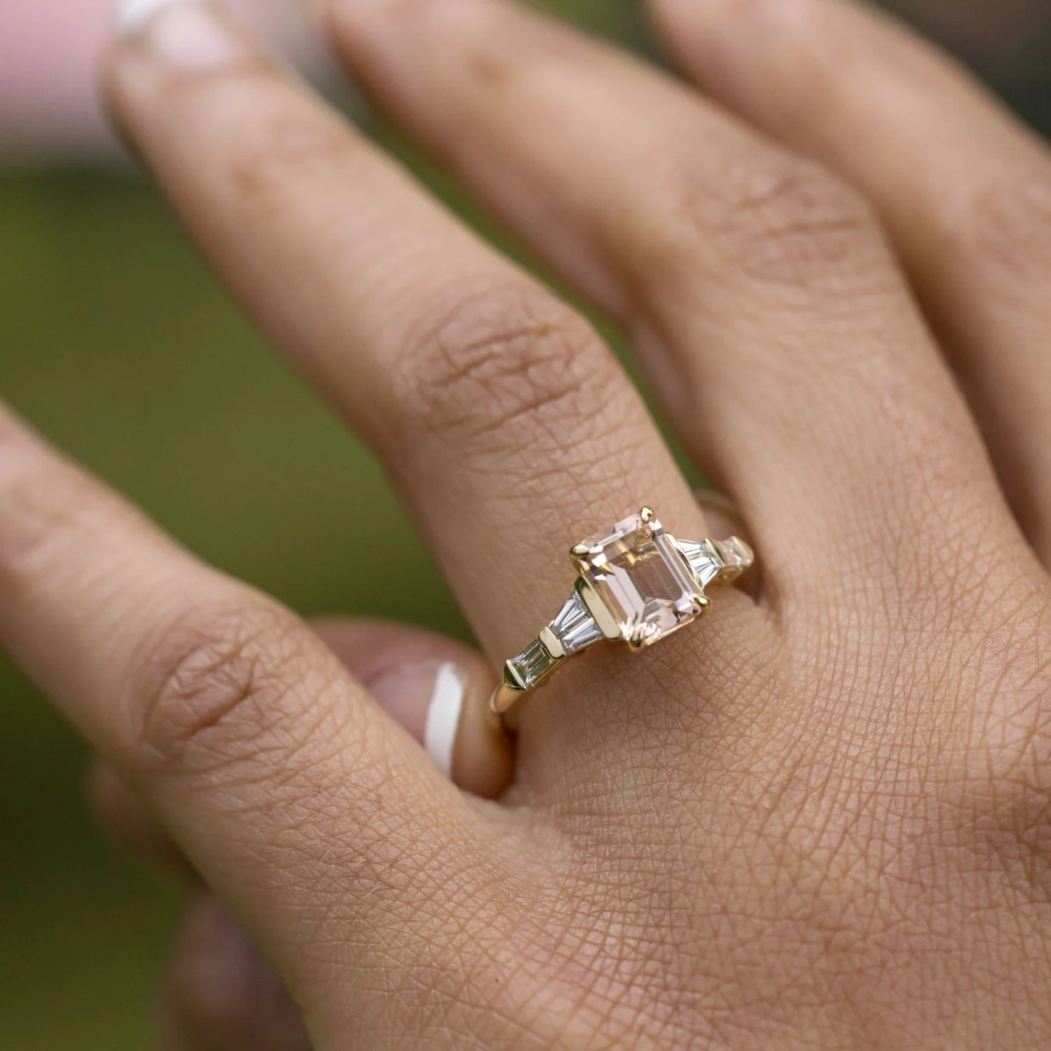 The Florence - Art-Deco-Inspired Emerald-Cut Peach Morganite Engagement Ring with Diamond Accents - Image 7