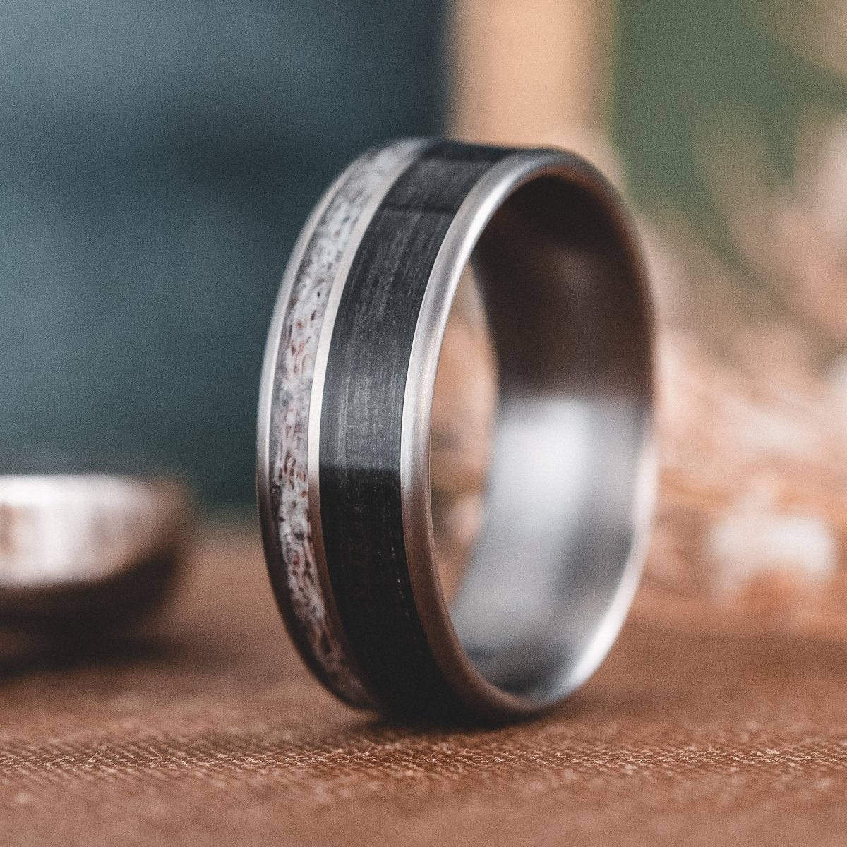The Gent's Weekend | Men's Elk Antler, Whiskey Barrel & Titanium Wedding Band - Image 3