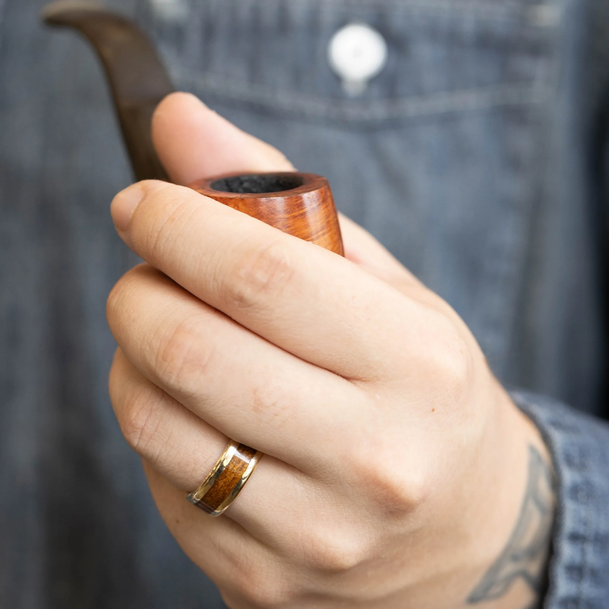 The Gold Rush | Men's Gold Wedding Band with USS California Battleship Teak Wood - Image 4