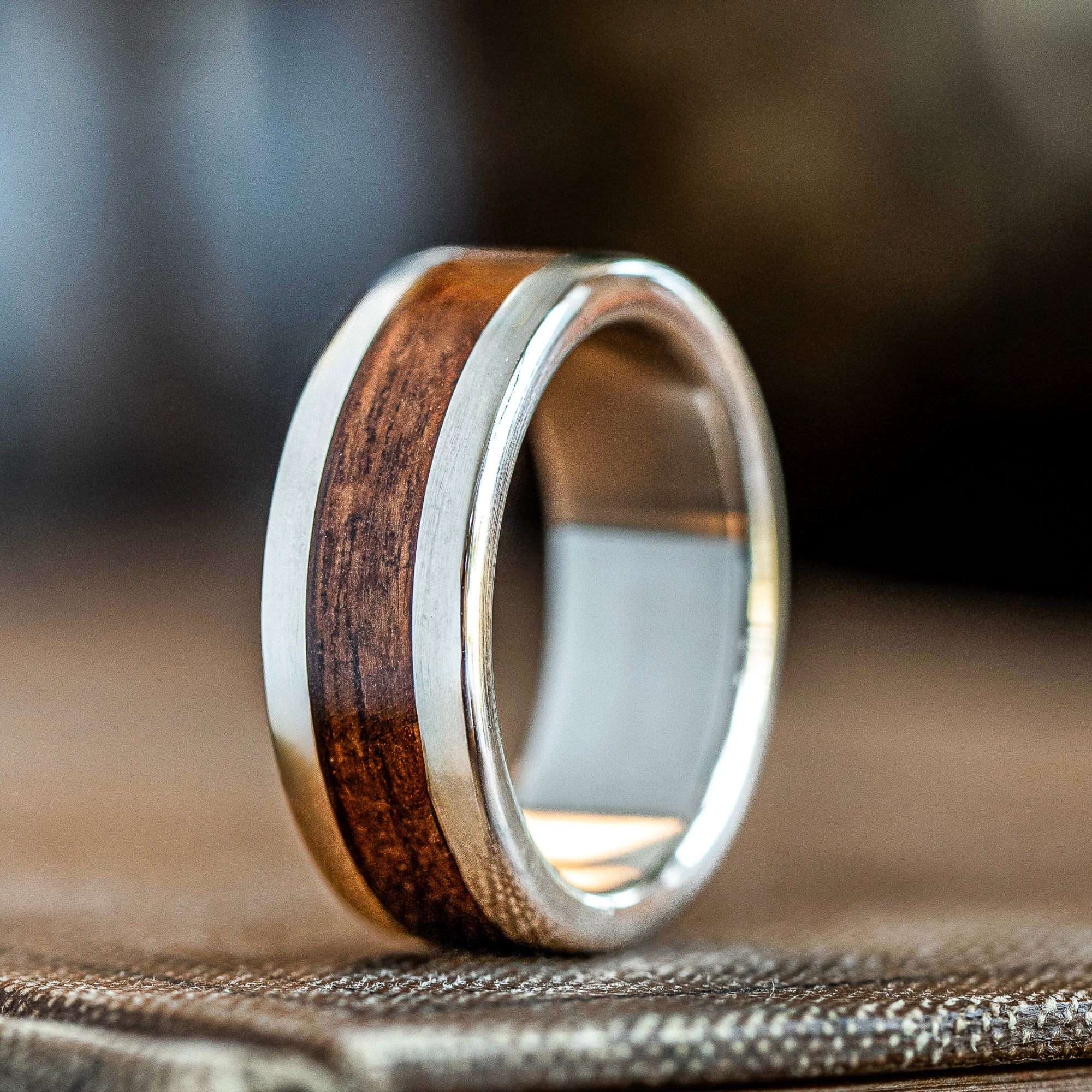 The Gold Rush | Men's Gold Wedding Band with USS California Battleship Teak Wood - Image 5