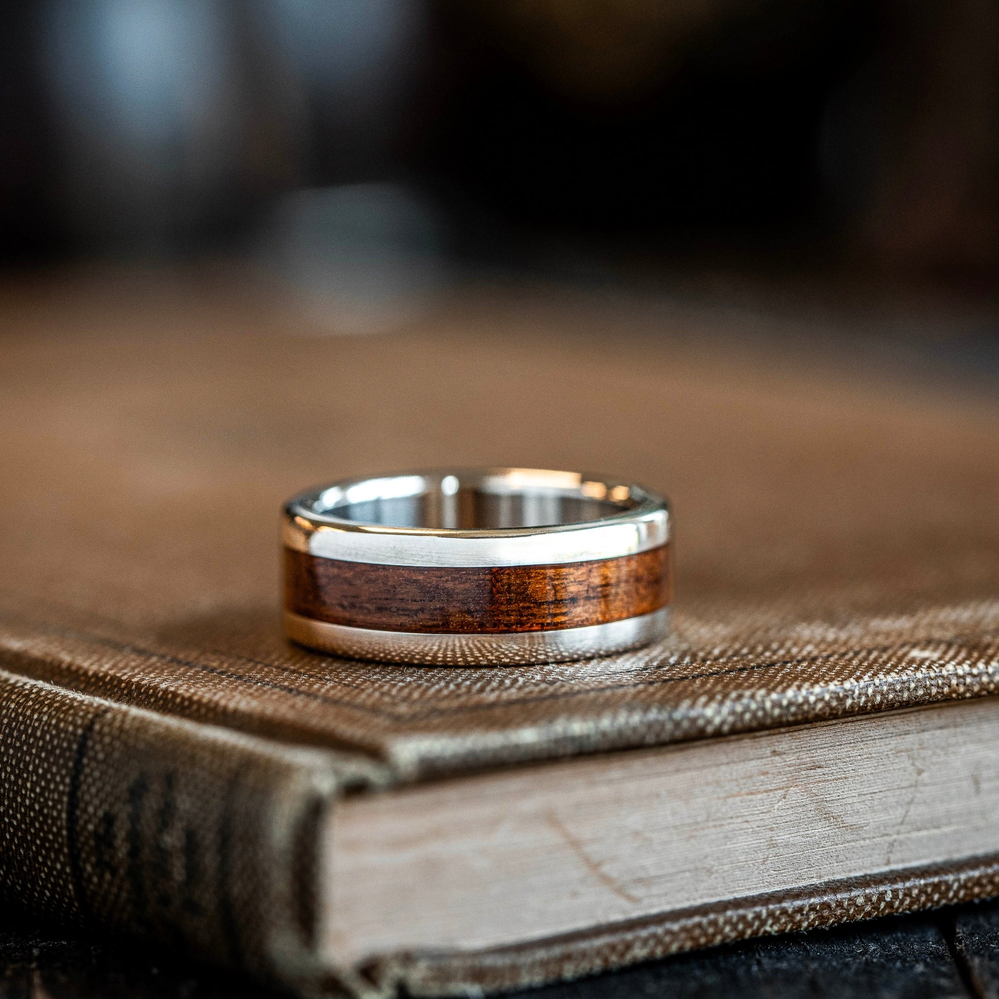 The Gold Rush | Men's Gold Wedding Band with USS California Battleship Teak Wood - Image 6