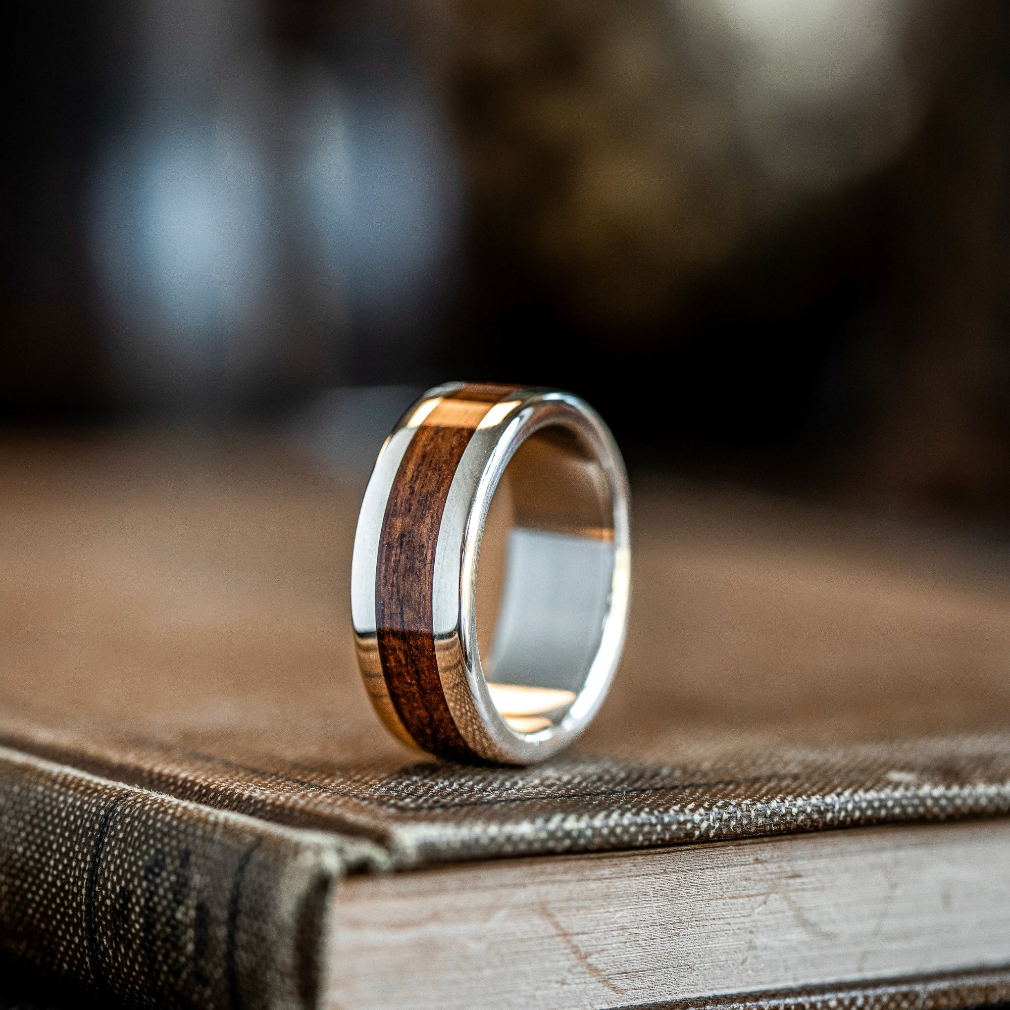 The Gold Rush | Men's Gold Wedding Band with USS California Battleship Teak Wood - Image 7