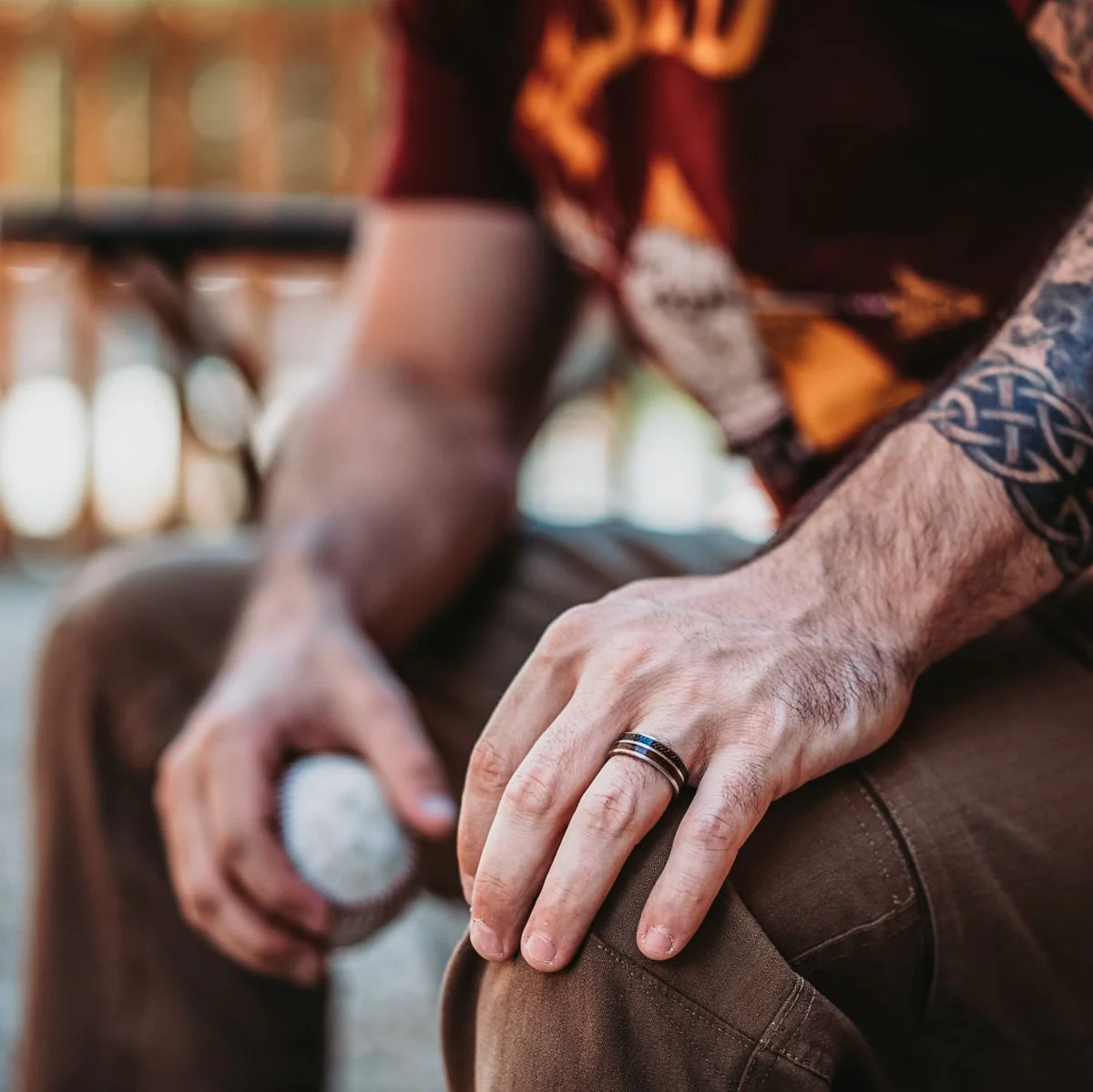The Great War | Men's Titanium Wedding Band with 1903 Springfield Rifle Stock Wood & WWI Uniform - Image 5