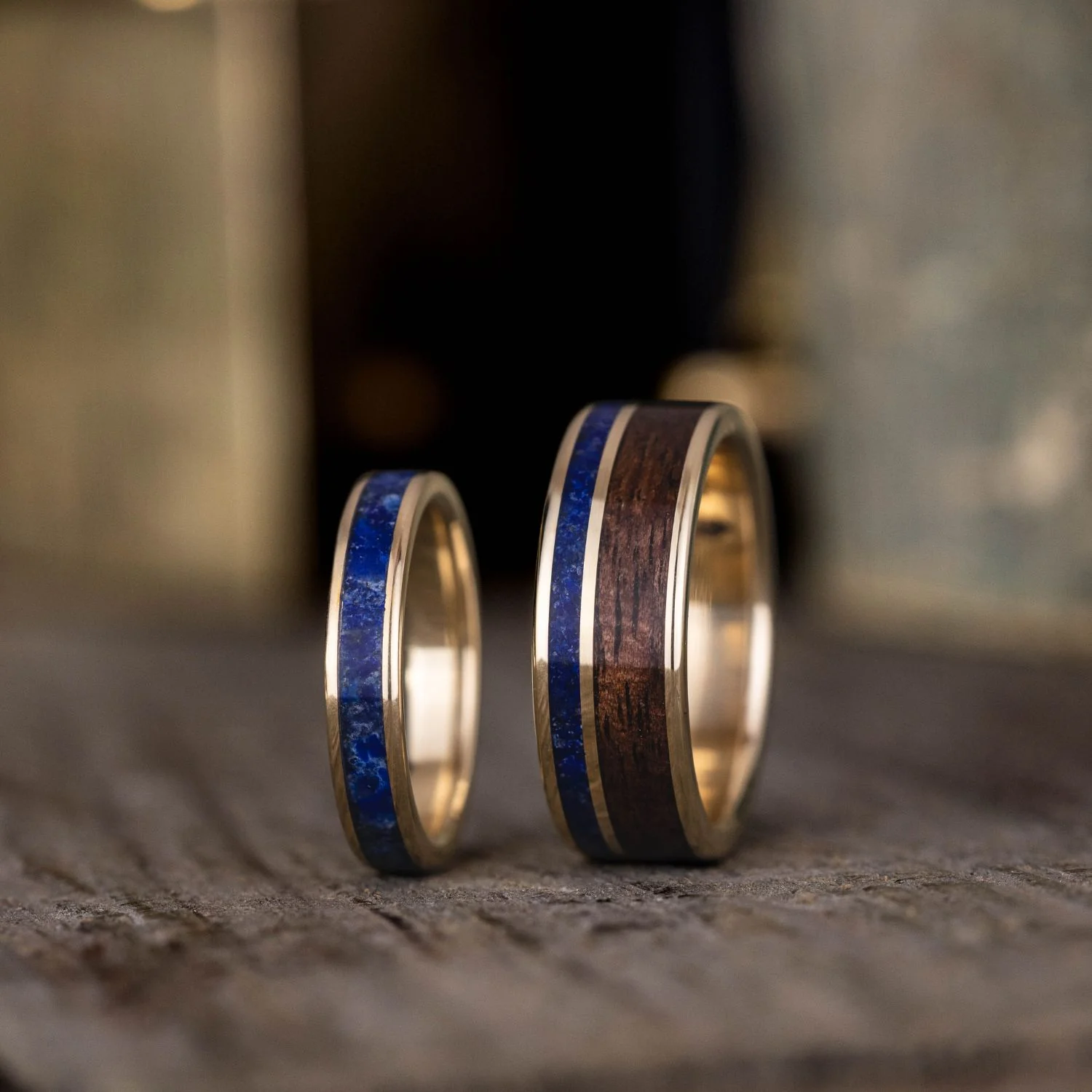 The Guide & Cleo - Unique Lapis Lazuli  & Gold Wedding Ring Set - Image 3