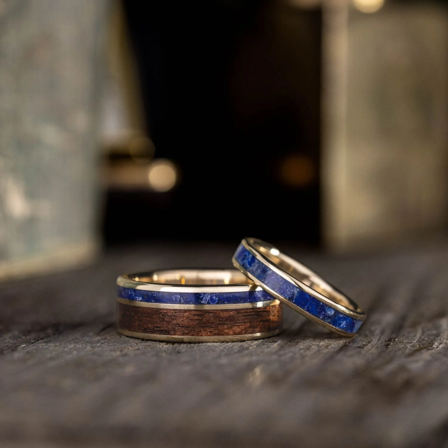 The Guide & Cleo - Unique Lapis Lazuli  & Gold Wedding Ring Set - Image 4