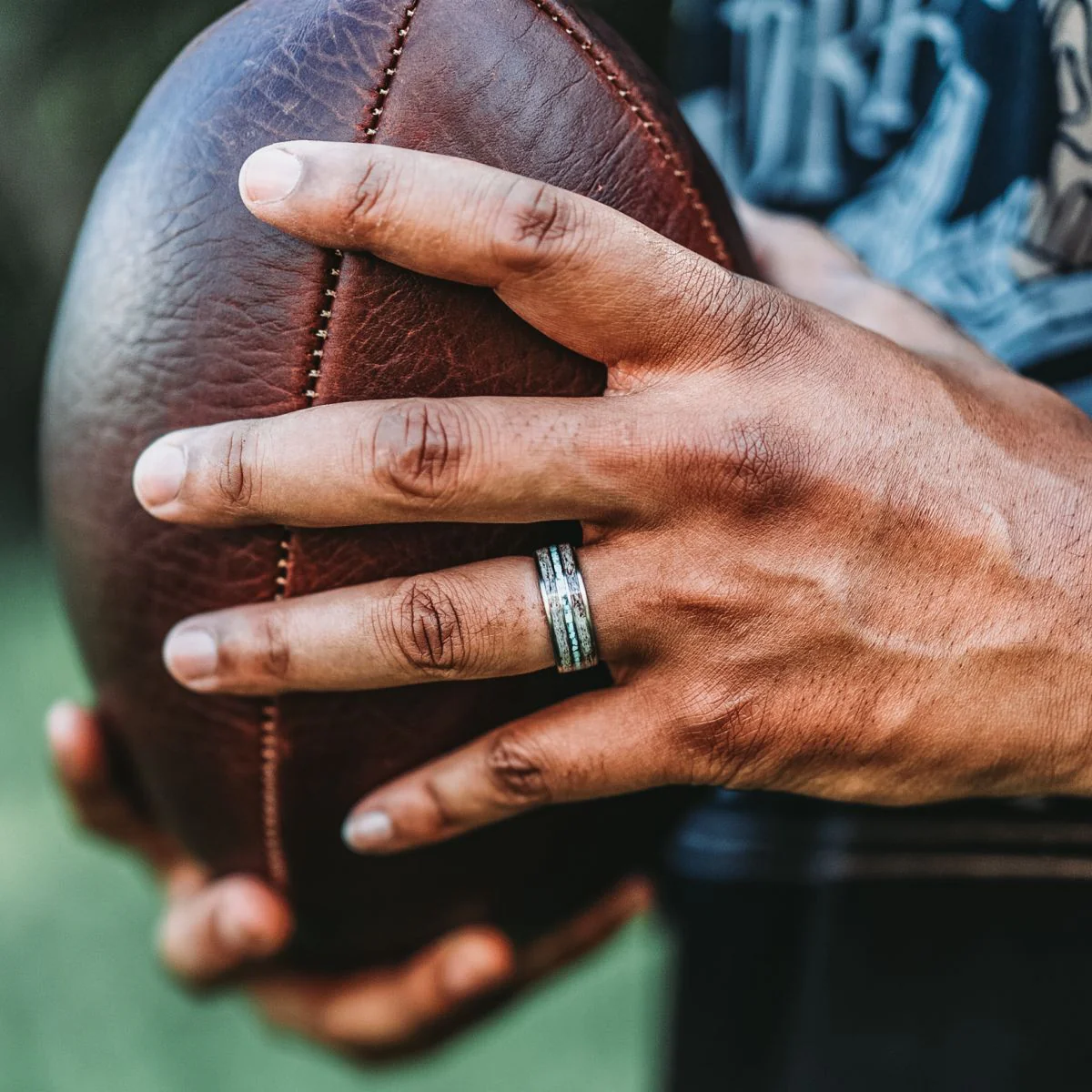 The Huntsman | Men's Titanium Wedding Band with Elk Antler & Turquoise - Image 3