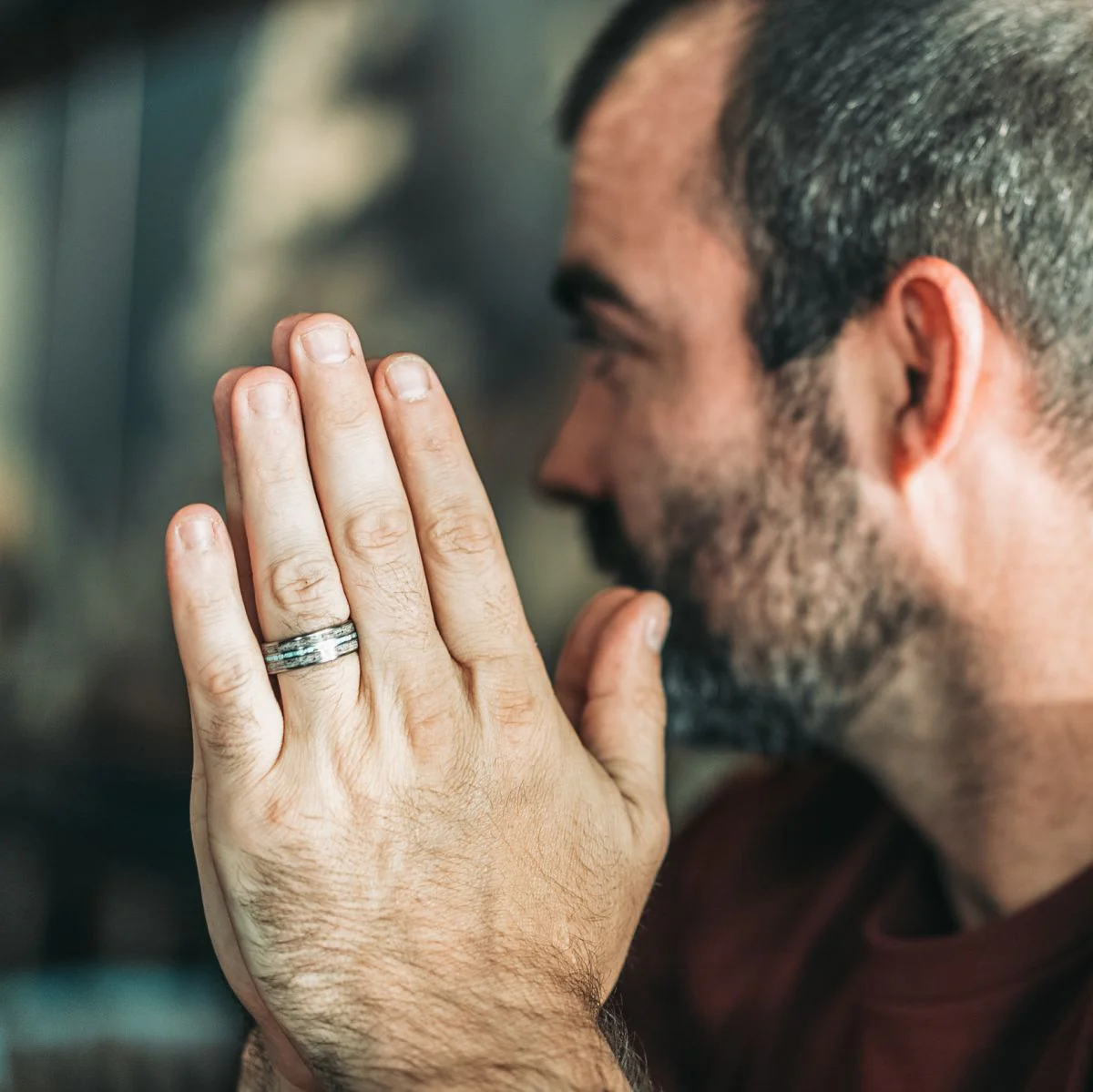 The Huntsman | Men's Titanium Wedding Band with Elk Antler & Turquoise - Image 4