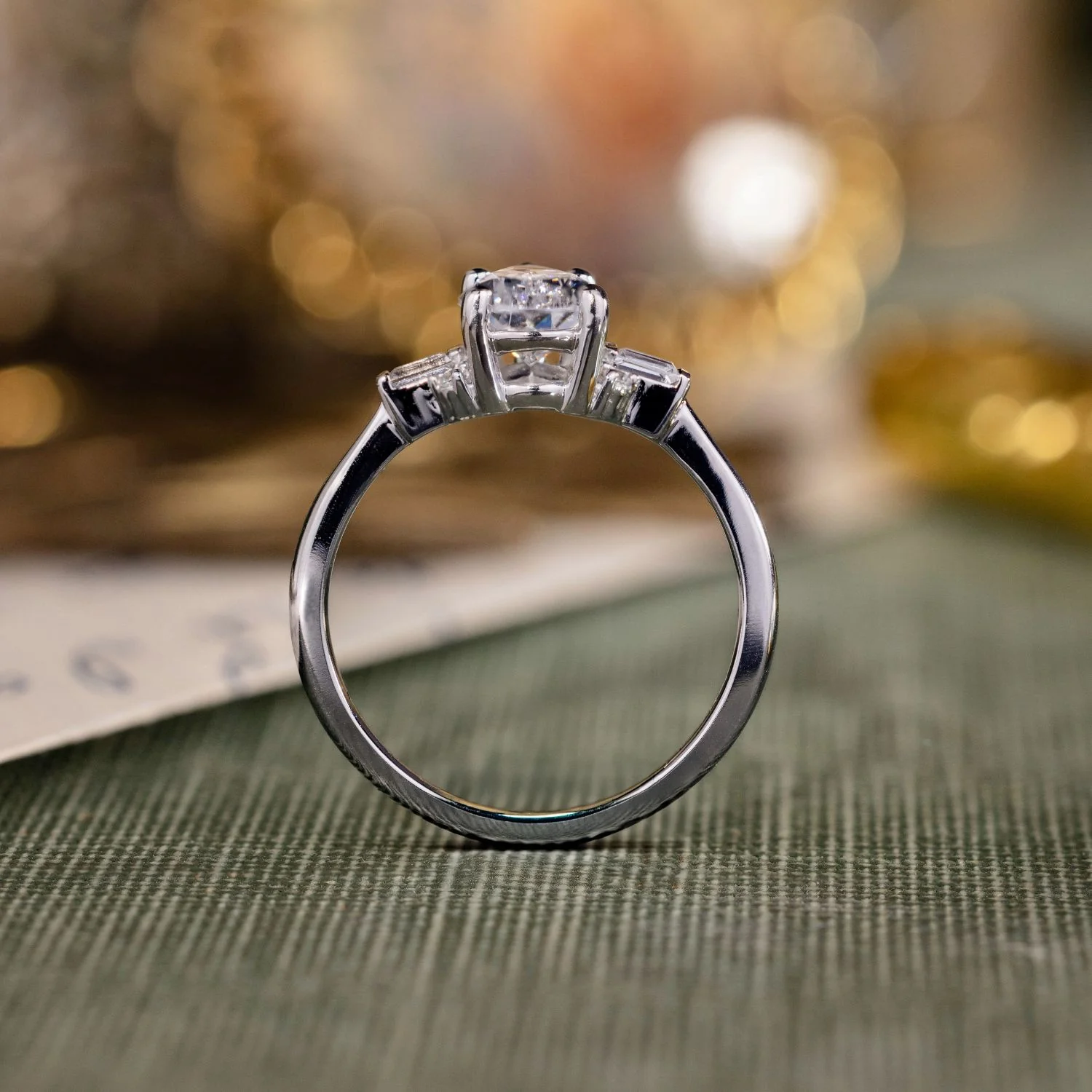 The Juno - Pear-Shaped Diamond Engagement Ring with Straight Baguette and Round Diamond Accents - Image 12