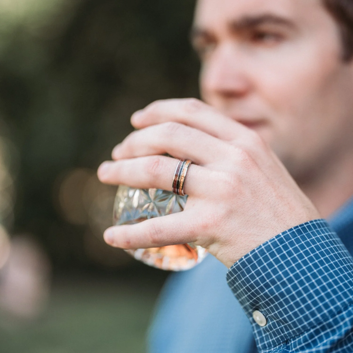 The Jurassic | Men's Titanium Wedding Band with Dinosaur Bone, Meteorite & Fossilized Amber - Image 4