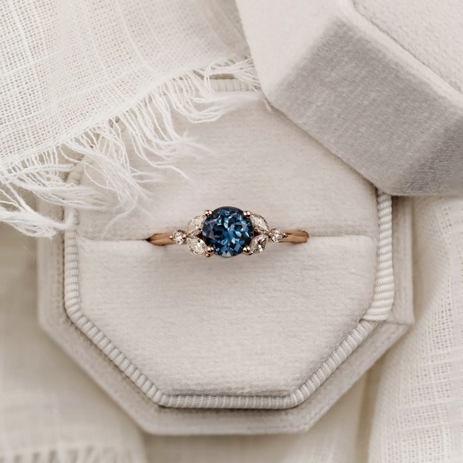 The Laurel - London Blue Topaz Nature Inspired Engagement Ring with Diamond Accent Stones - Image 10