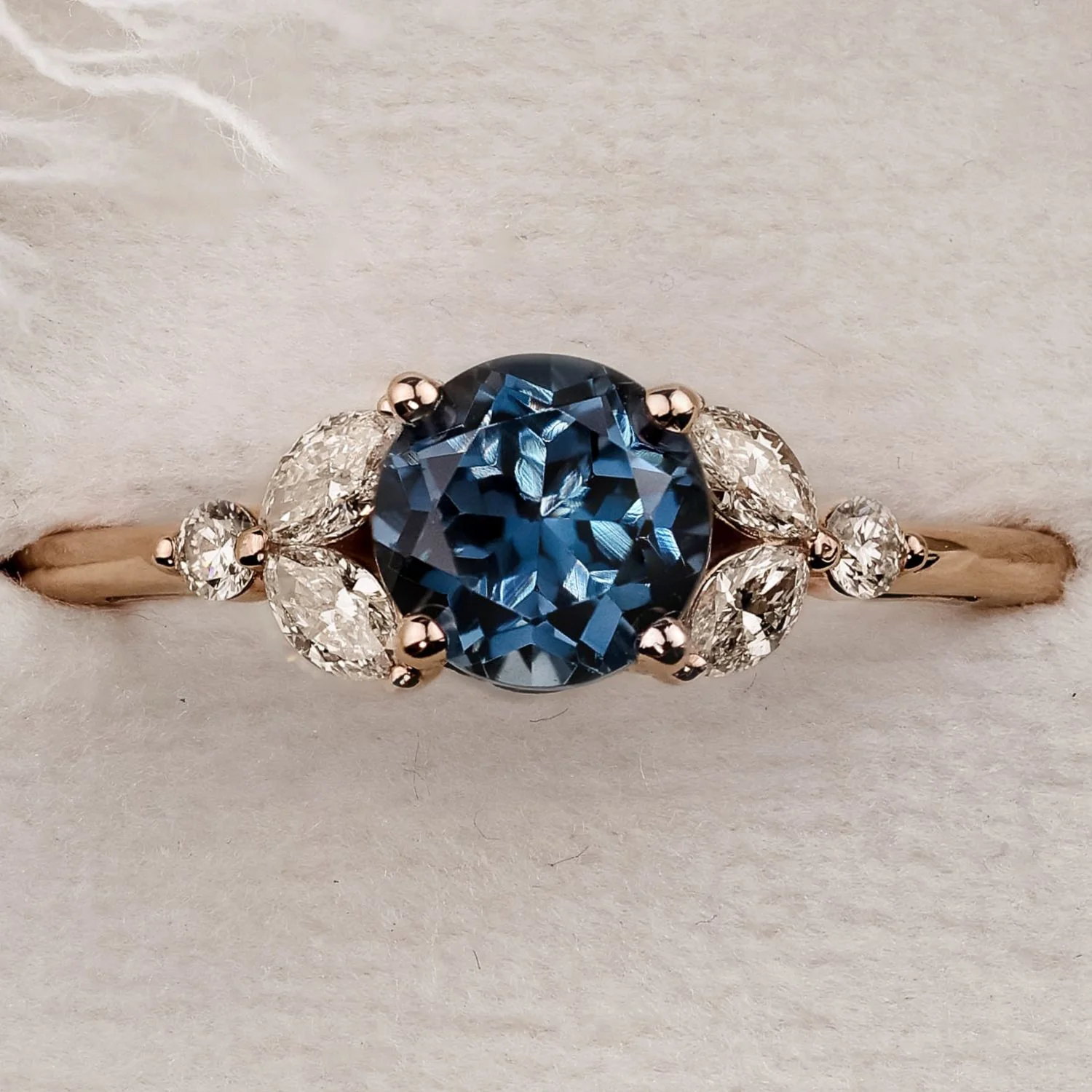 The Laurel - London Blue Topaz Nature Inspired Engagement Ring with Diamond Accent Stones - Image 4