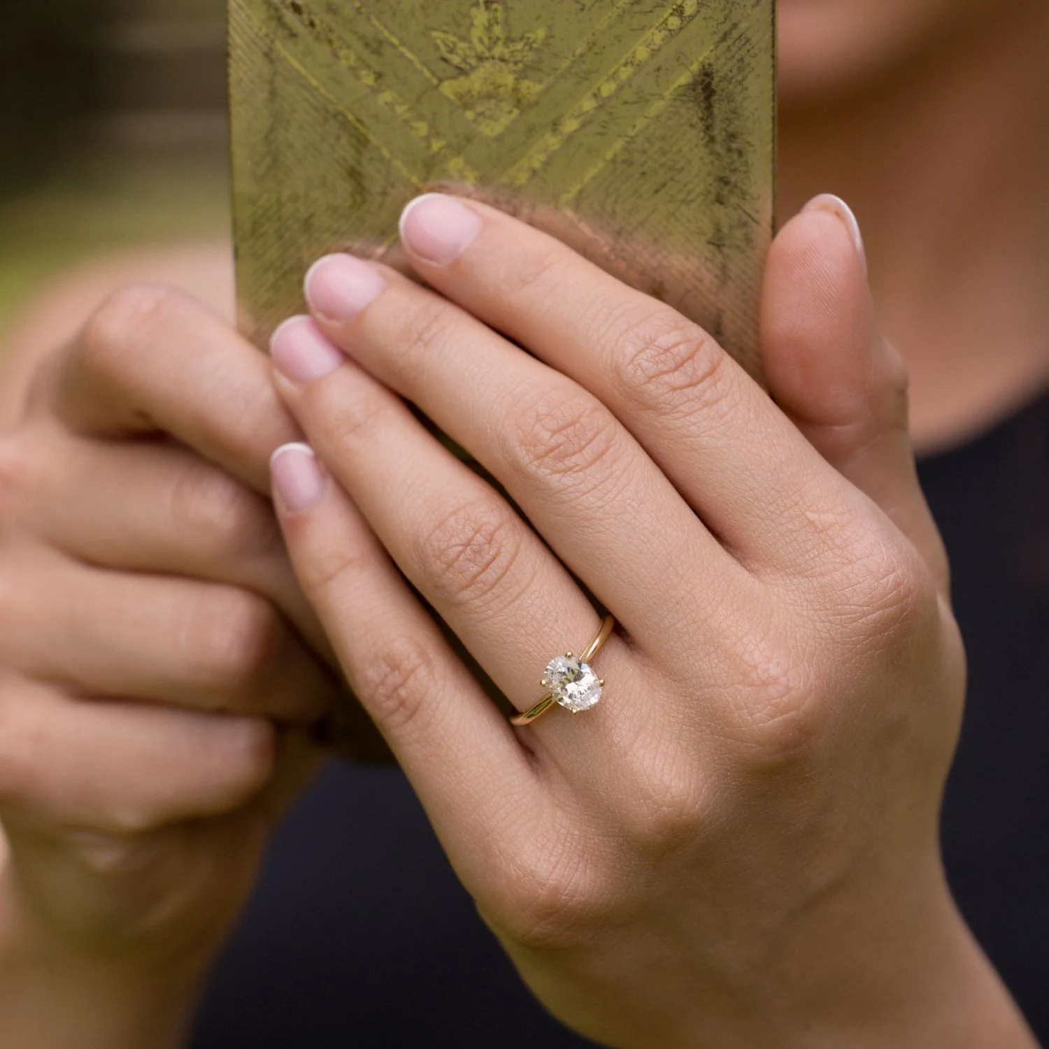 The Lily - Solitaire Oval Diamond Engagement Ring with Nature-Inspired Setting - Image 12