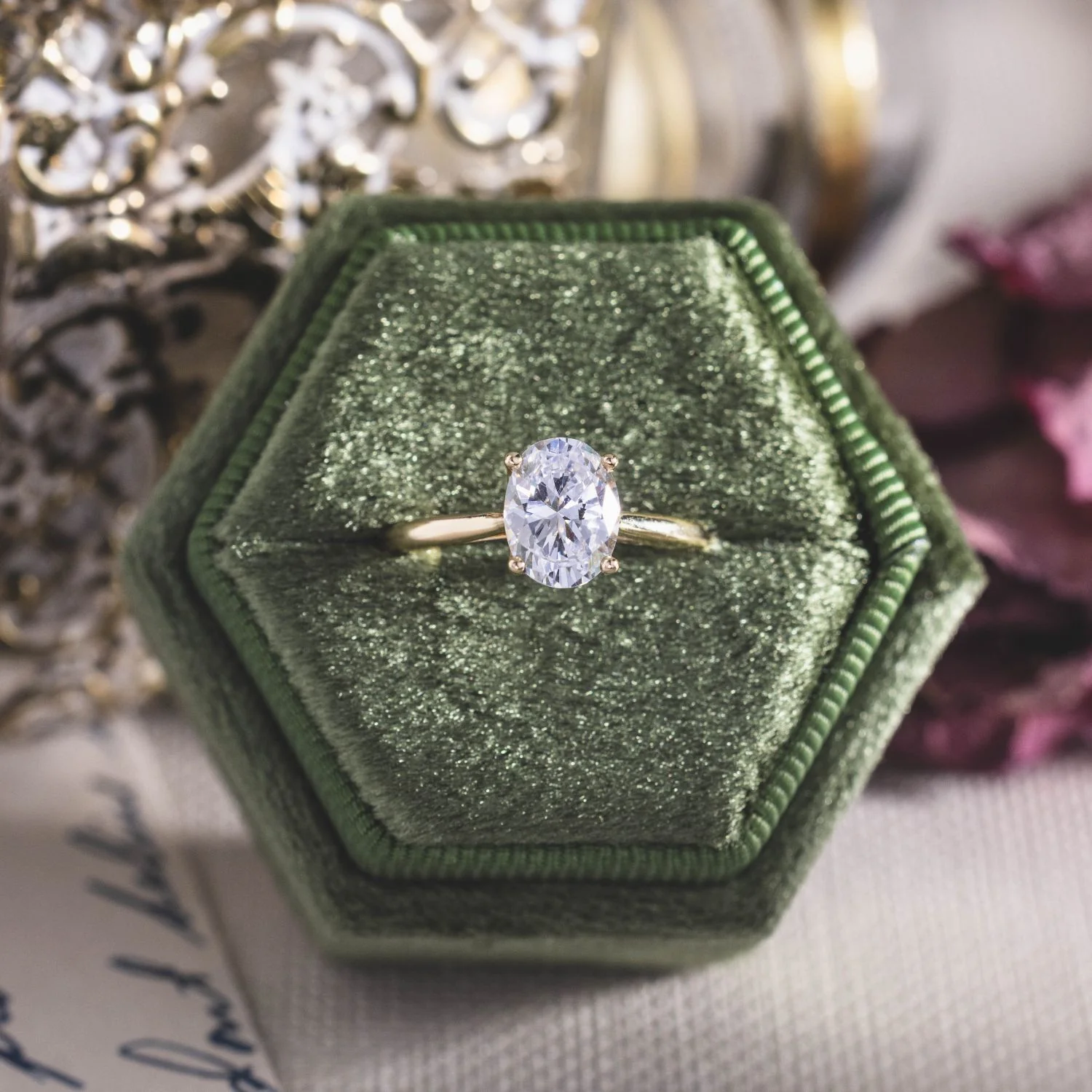 The Lily - Solitaire Oval Diamond Engagement Ring with Nature-Inspired Setting - Image 3