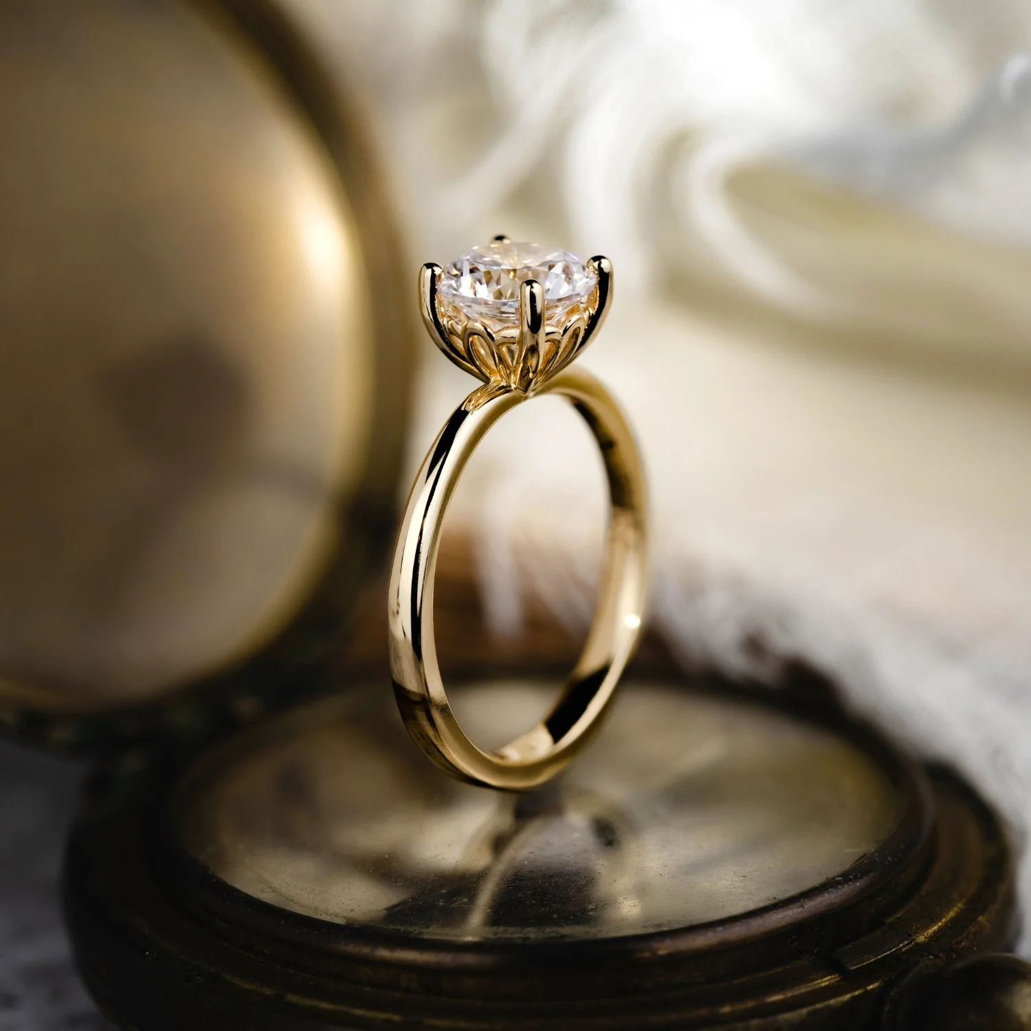 The Lora - Round Solitaire Engagement Ring with Delicate Nature Inspired Setting - Image 12