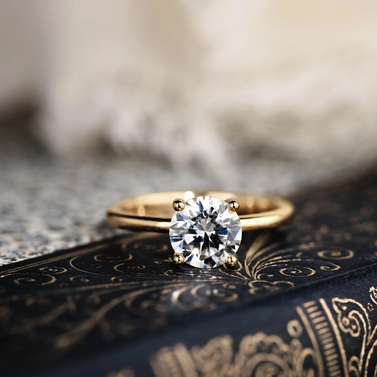 The Lora - Round Solitaire Engagement Ring with Delicate Nature Inspired Setting - Image 4