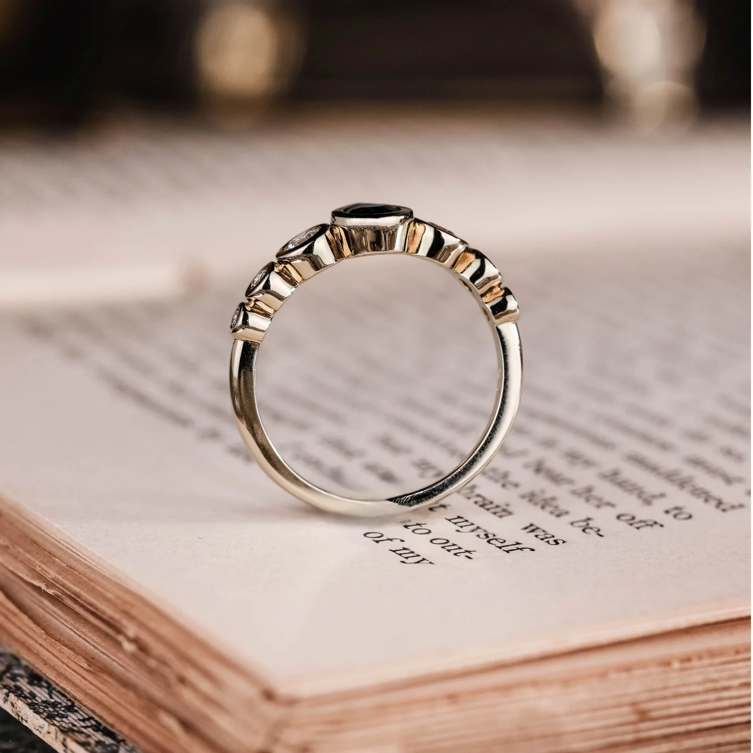 The Lyra - Bezel Set Pear Cut Blue Sapphire Engagement Ring with Diamond Accents - Image 10