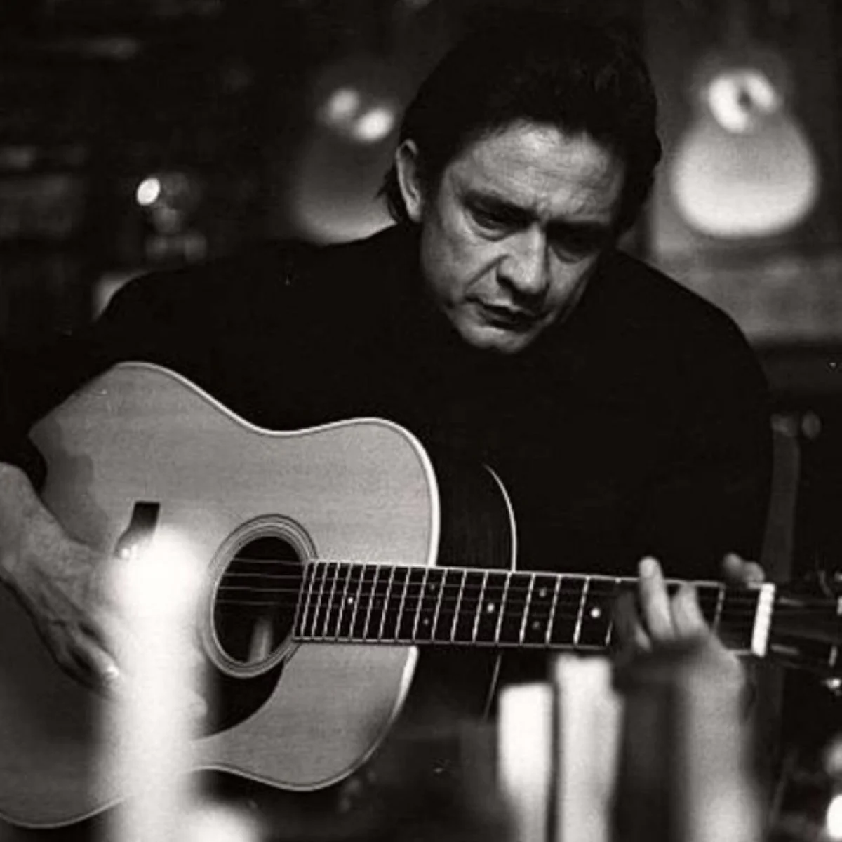 The Man in Black | Men's Titanium Guitar String Wedding Band with Black Whiskey Barrel Wood - Image 7