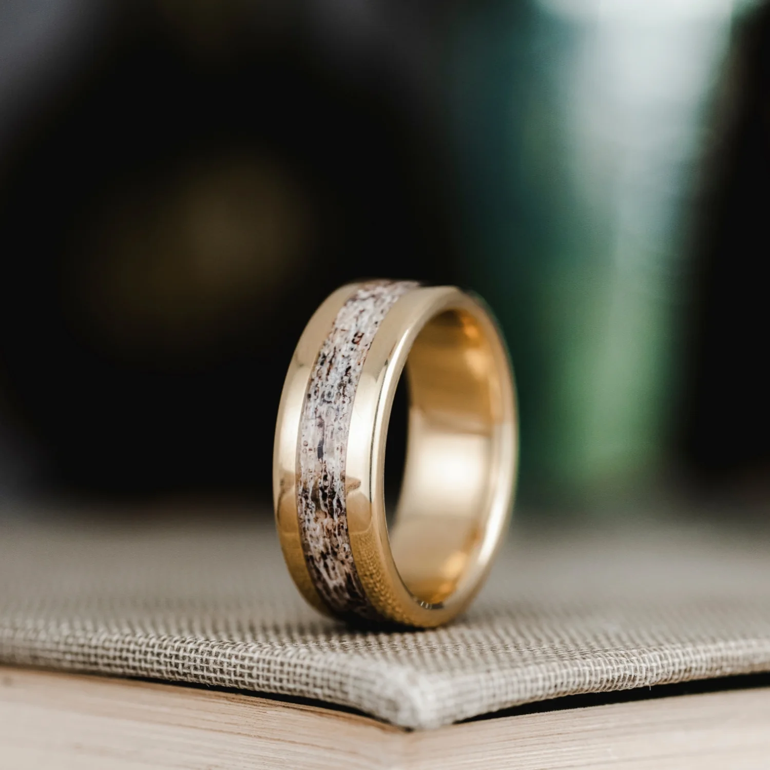 The Marksman | Men's Gold Wedding Band with Elk Antler - Image 3