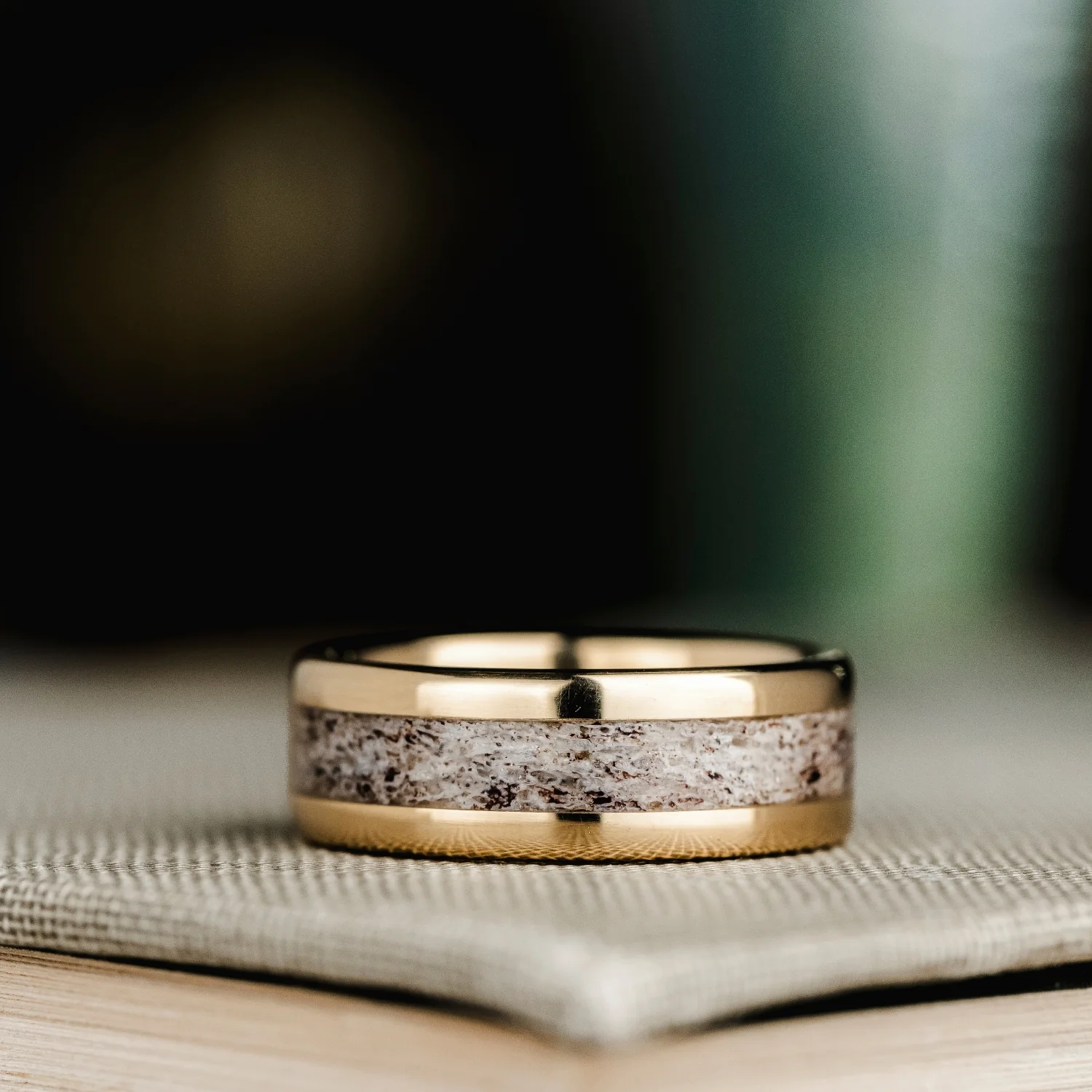 The Marksman | Men's Gold Wedding Band with Elk Antler - Image 4