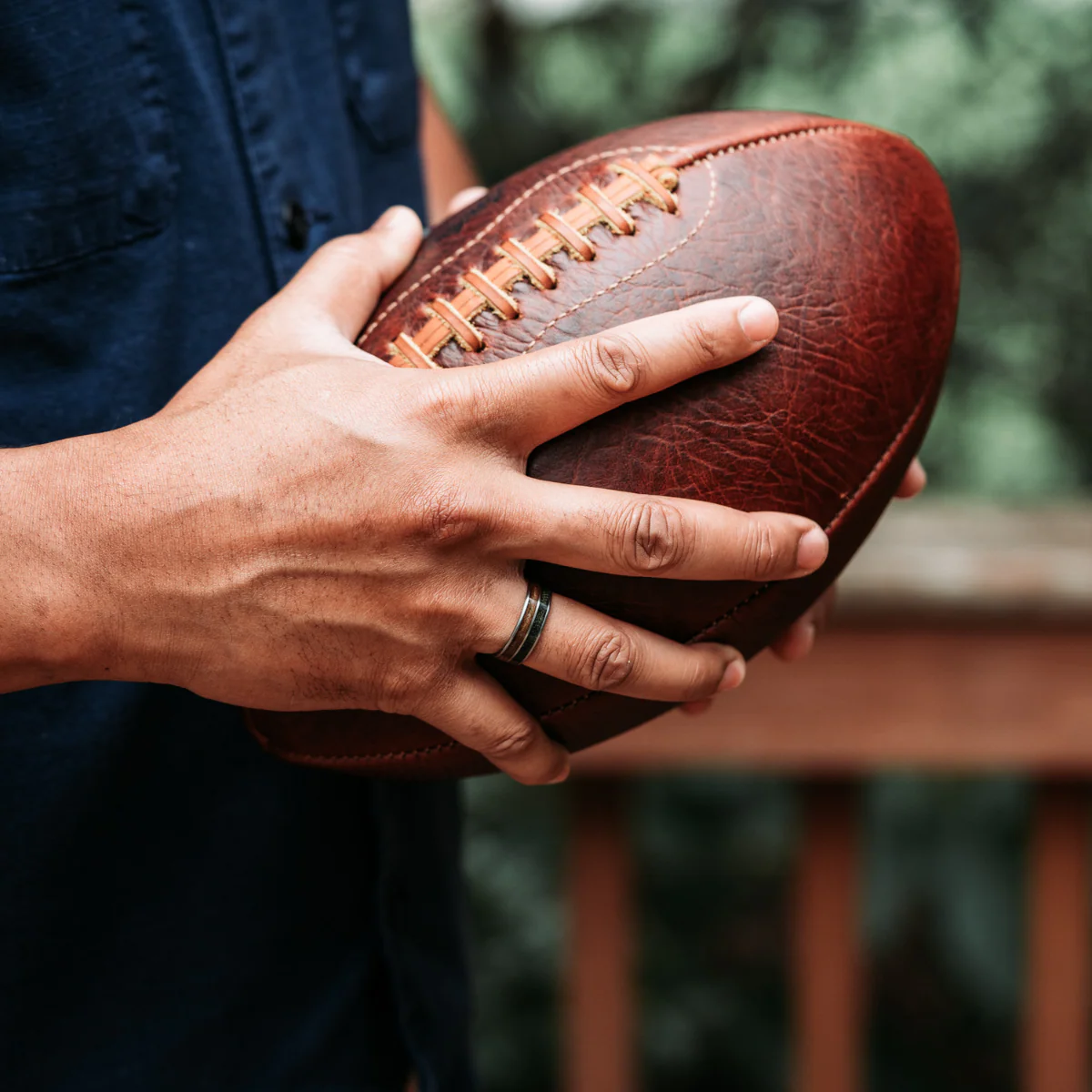 The Maverick | Men's Titanium Wedding Band with Vintage Air Force Flight Suit & Louisiana Bogwood - Image 6