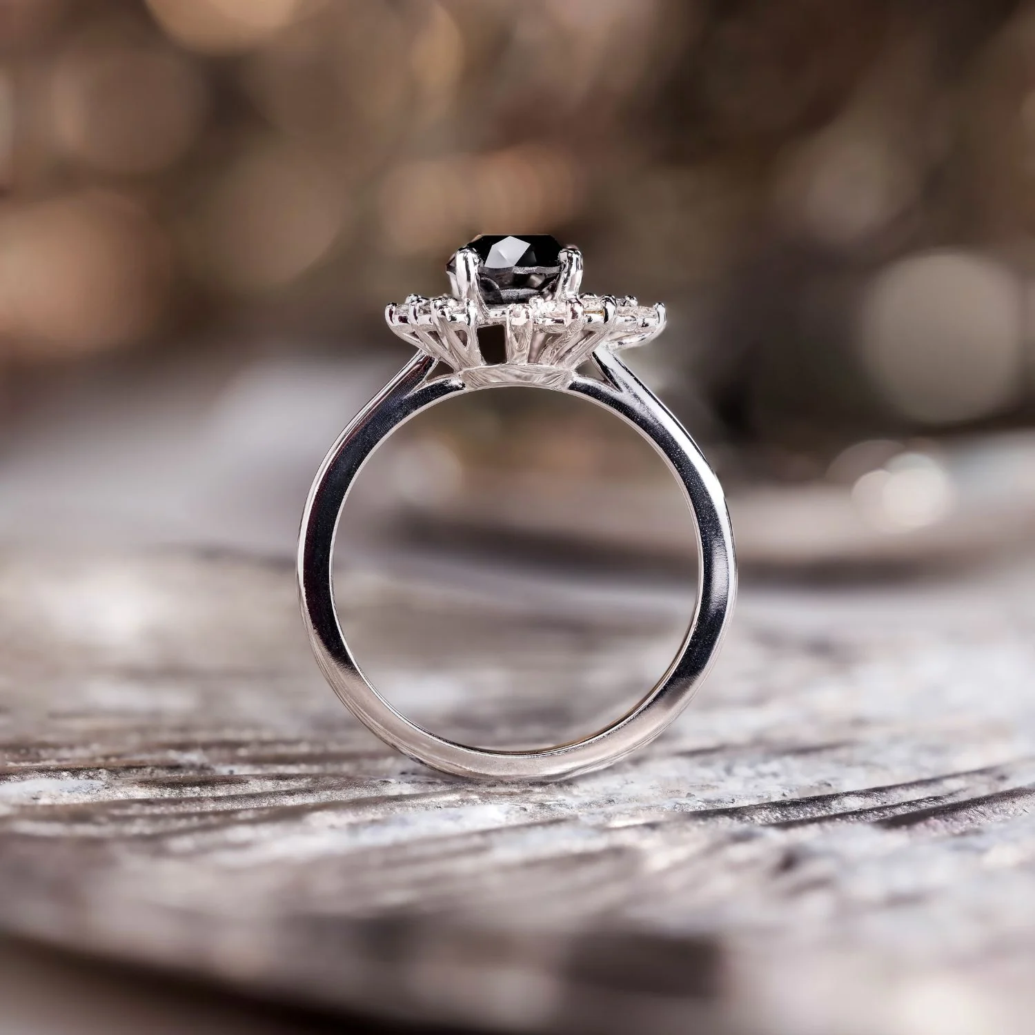 The Nova - Celestial Natural Black Diamond Engagement Ring with Diamond Cluster Accents - Image 10