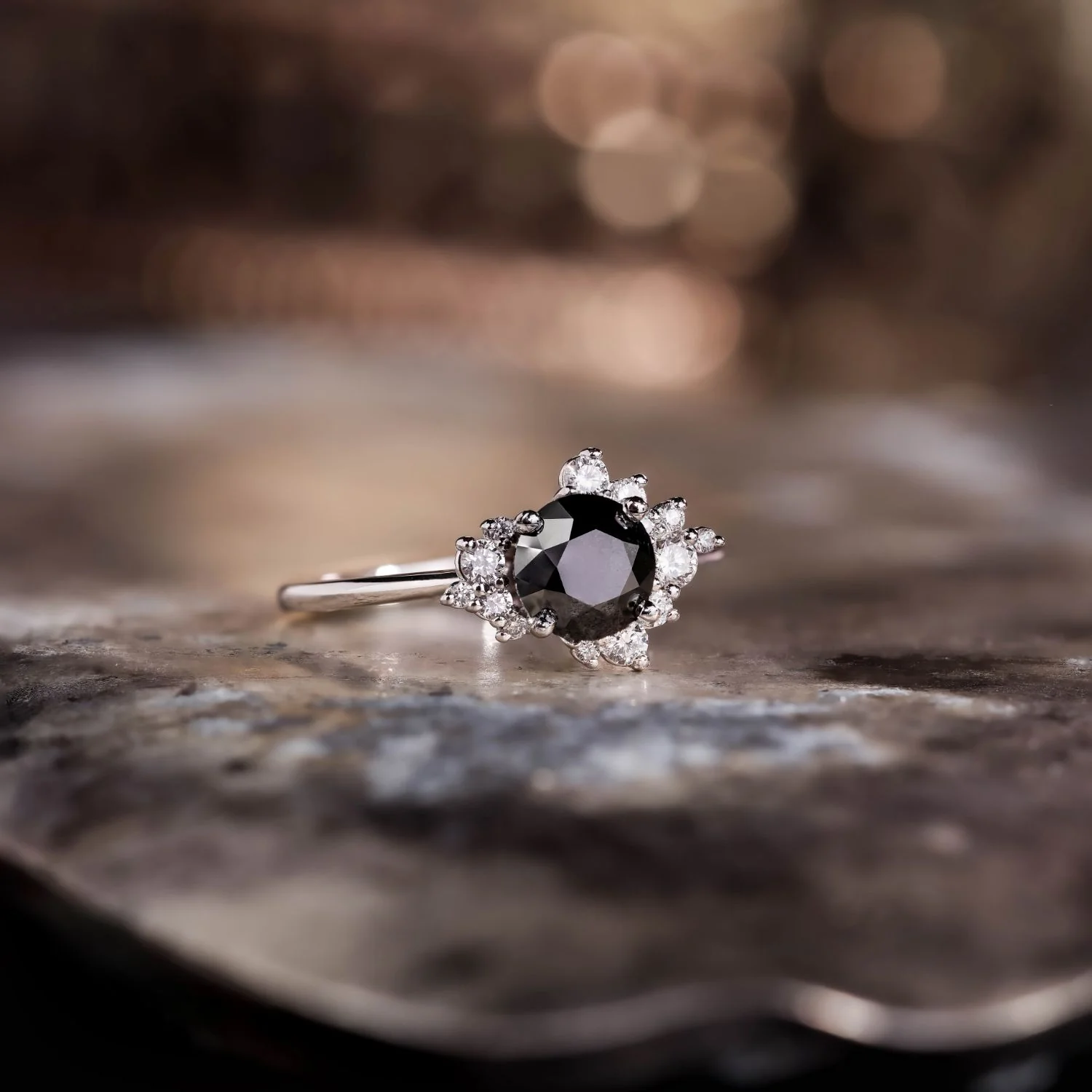 The Nova - Celestial Natural Black Diamond Engagement Ring with Diamond Cluster Accents - Image 5