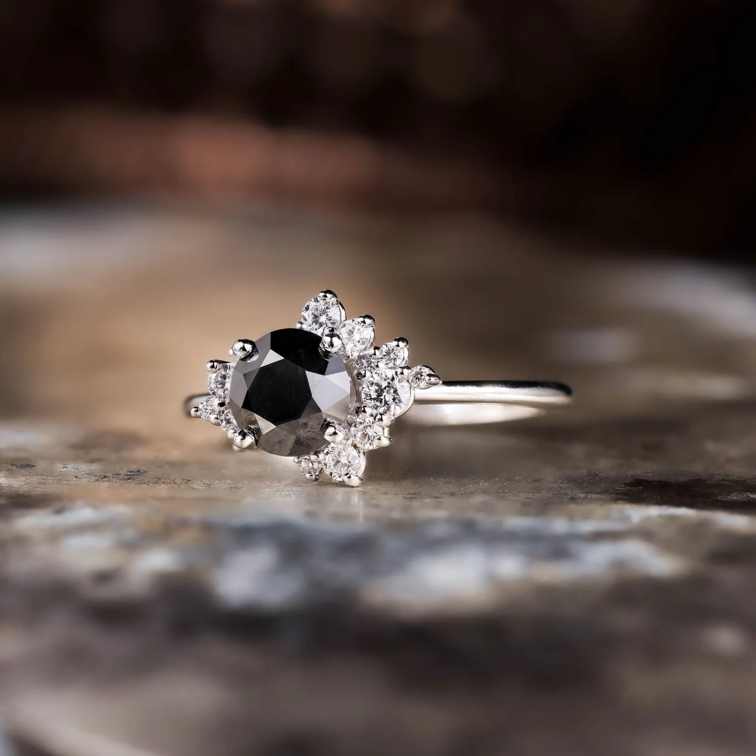 The Nova - Celestial Natural Black Diamond Engagement Ring with Diamond Cluster Accents - Image 7