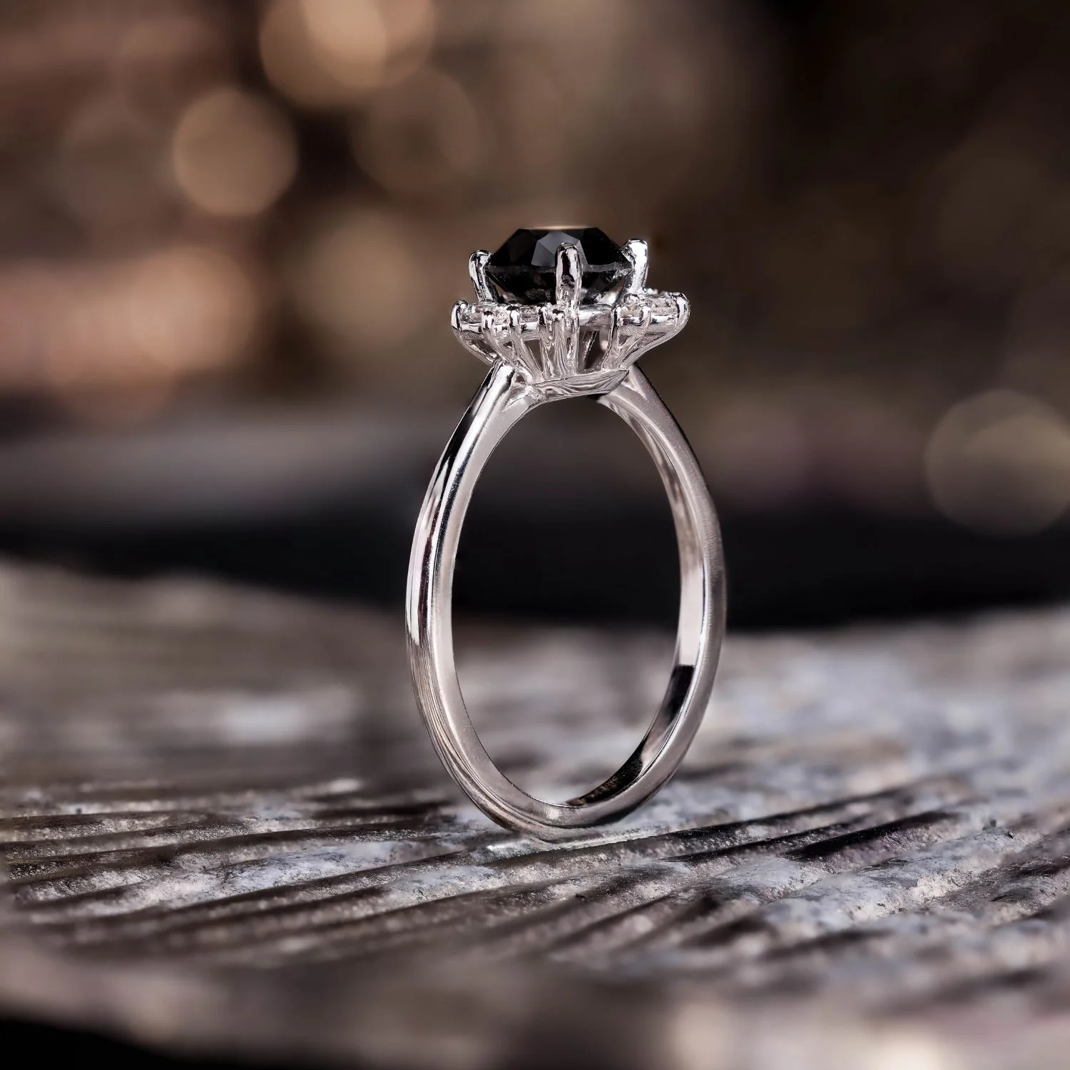 The Nova - Celestial Natural Black Diamond Engagement Ring with Diamond Cluster Accents - Image 9