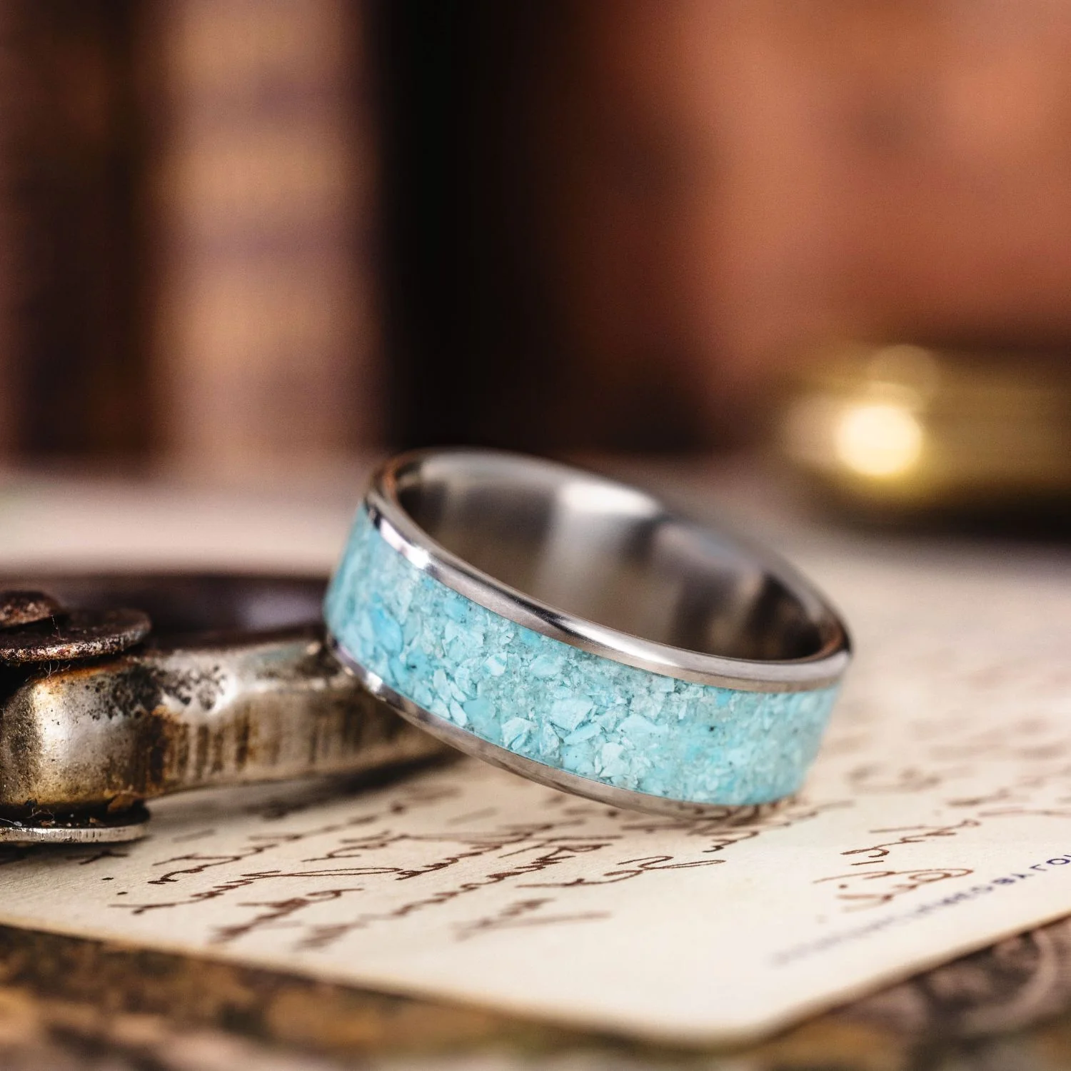 The Open Sky | Men's Turquoise and Titanium Wedding Band - Image 3