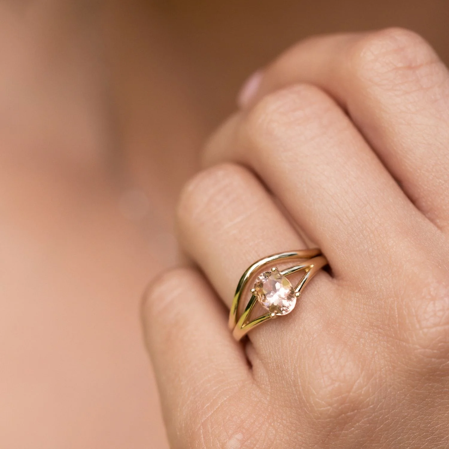 The Sedona - Natural Peach Morganite Solitaire Oval Engagement Ring - Image 13