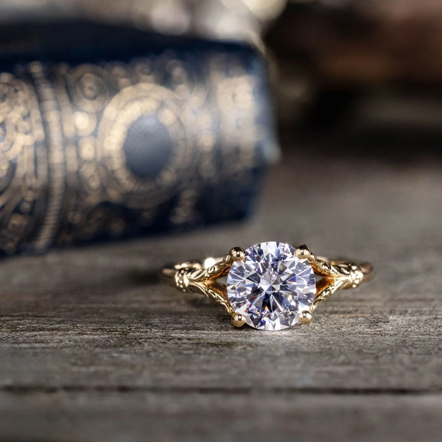 The Selwyn - Round Diamond Solitaire Engagement Ring with Art Nouveau-Inspired Split Shank Setting - Image 11