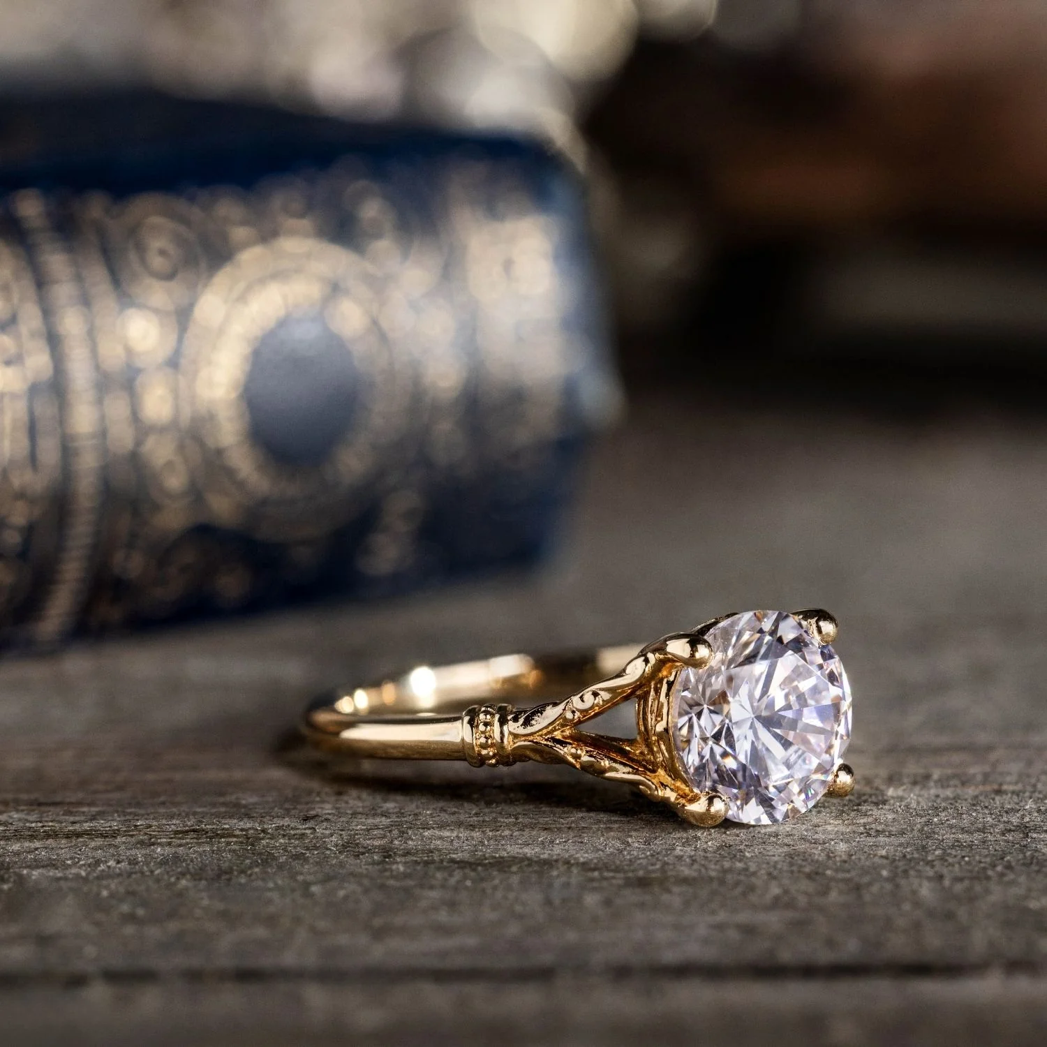 The Selwyn - Round Diamond Solitaire Engagement Ring with Art Nouveau-Inspired Split Shank Setting - Image 13