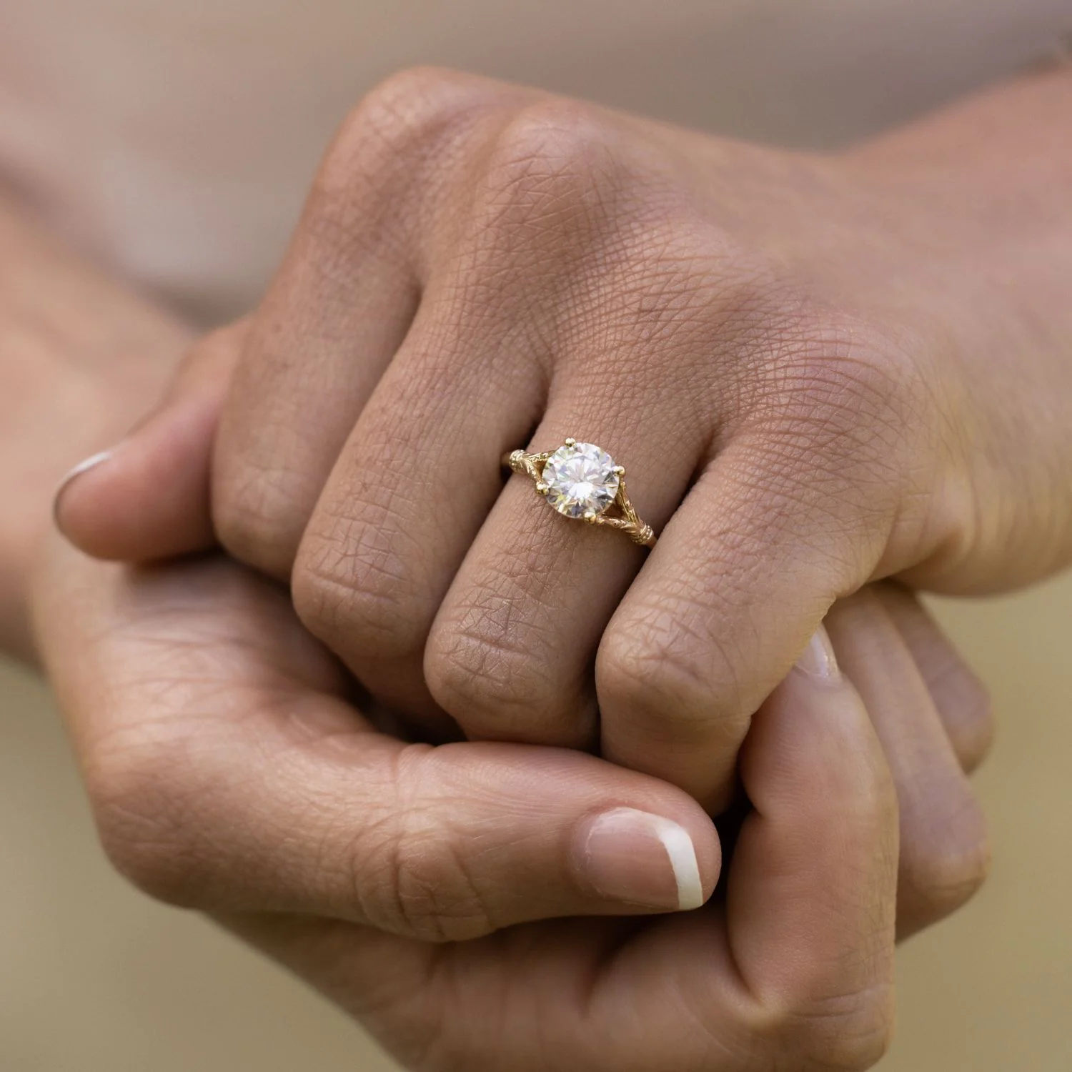 The Selwyn - Round Diamond Solitaire Engagement Ring with Art Nouveau-Inspired Split Shank Setting - Image 4