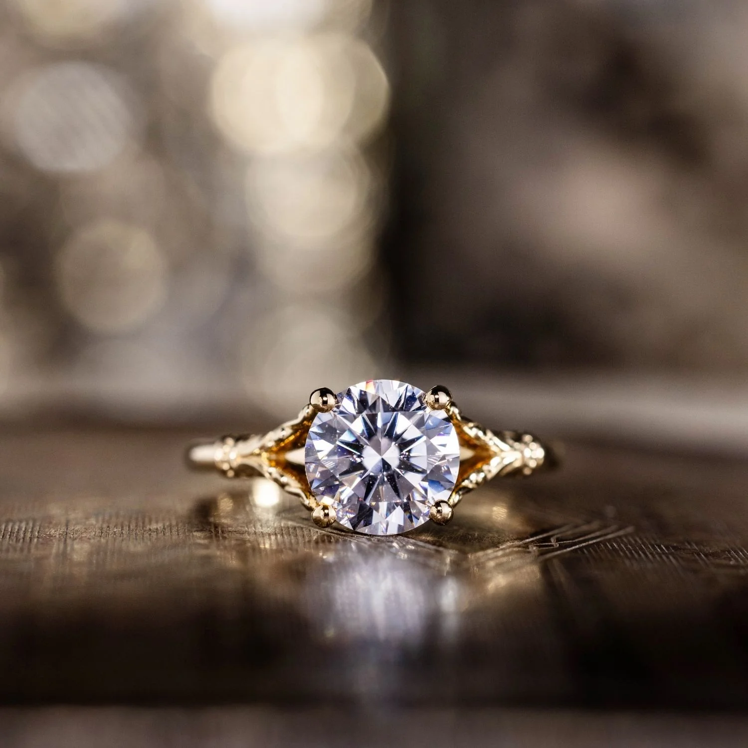 The Selwyn - Round Diamond Solitaire Engagement Ring with Art Nouveau-Inspired Split Shank Setting - Image 5