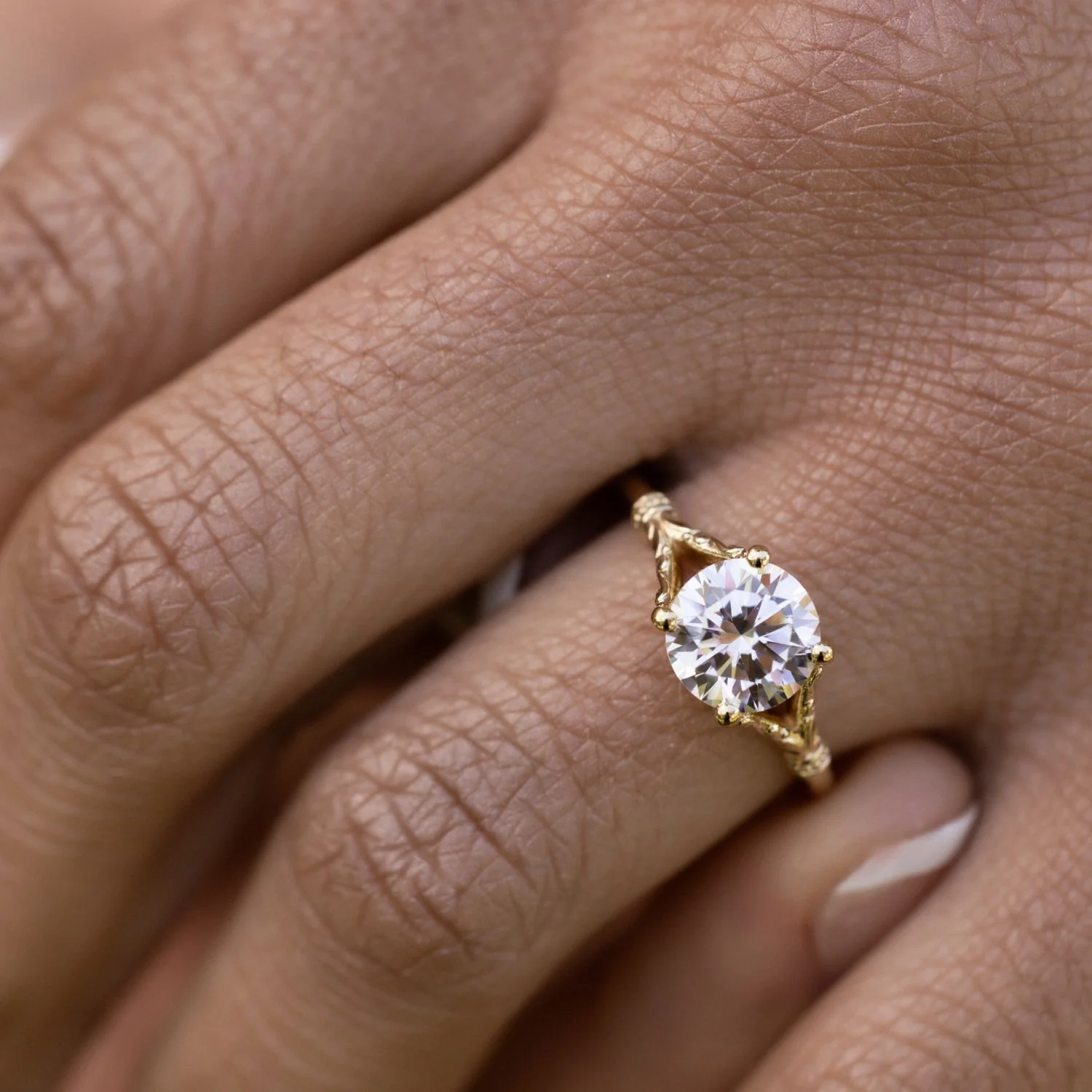 The Selwyn - Round Diamond Solitaire Engagement Ring with Art Nouveau-Inspired Split Shank Setting - Image 6