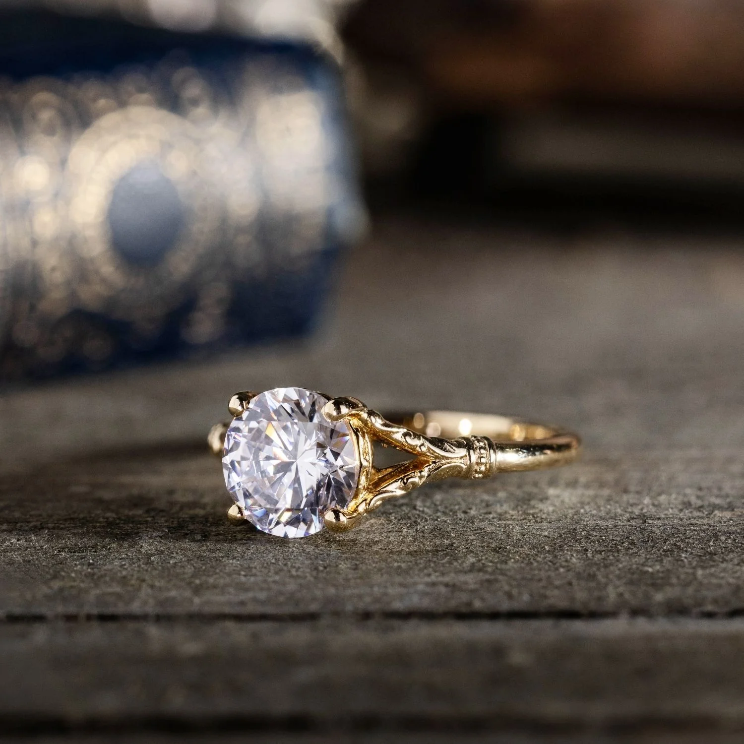 The Selwyn - Round Diamond Solitaire Engagement Ring with Art Nouveau-Inspired Split Shank Setting - Image 7