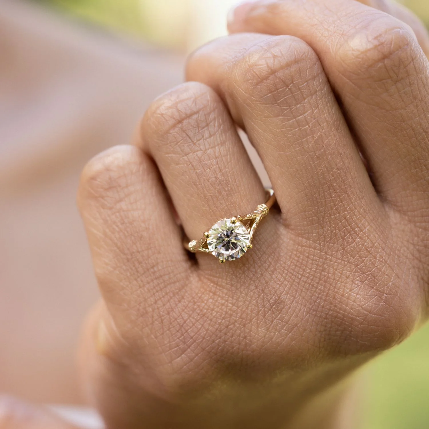 The Selwyn - Round Diamond Solitaire Engagement Ring with Art Nouveau-Inspired Split Shank Setting - Image 8