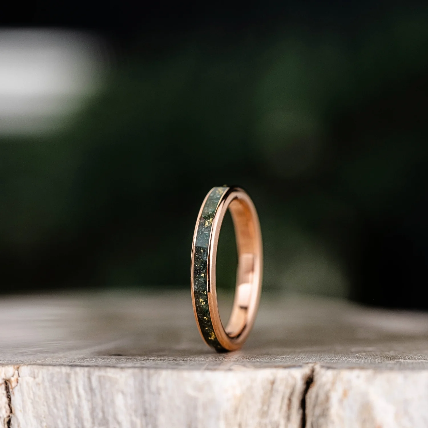 The Shenandoah | Women's Gold Moss Agate Ring with Gold Flakes - Image 3