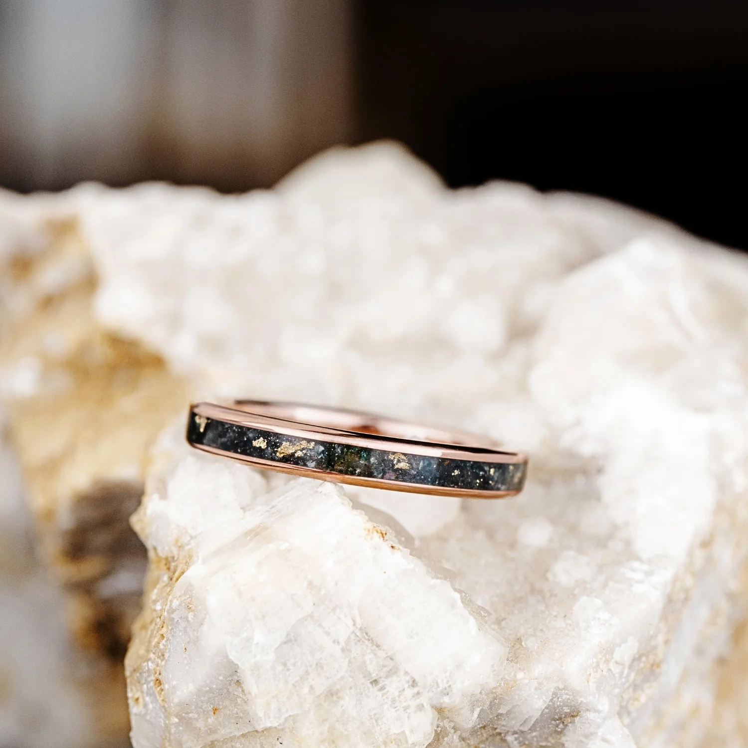 The Shenandoah | Women's Gold Moss Agate Ring with Gold Flakes - Image 5