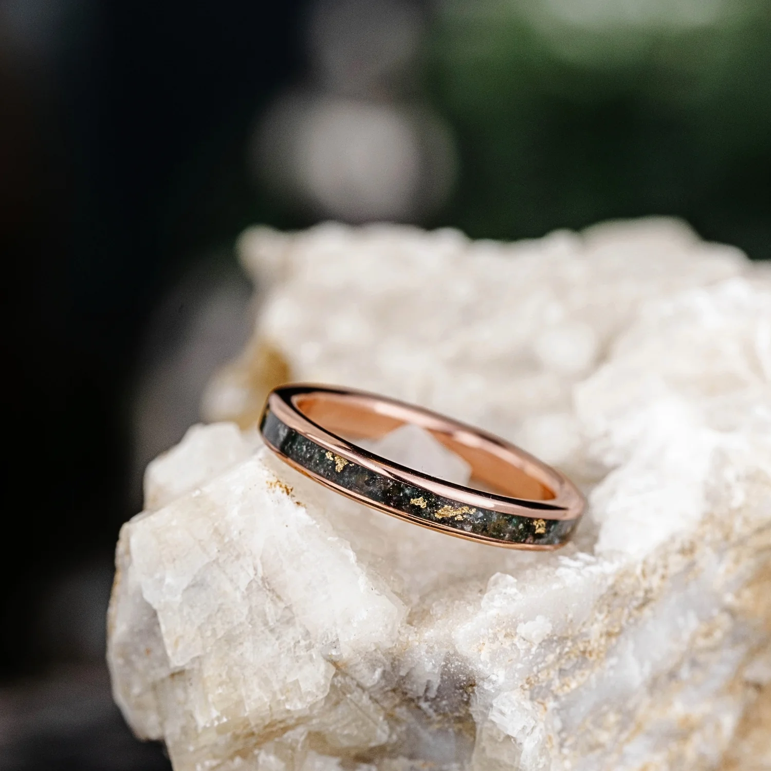 The Shenandoah | Women's Gold Moss Agate Ring with Gold Flakes - Image 6
