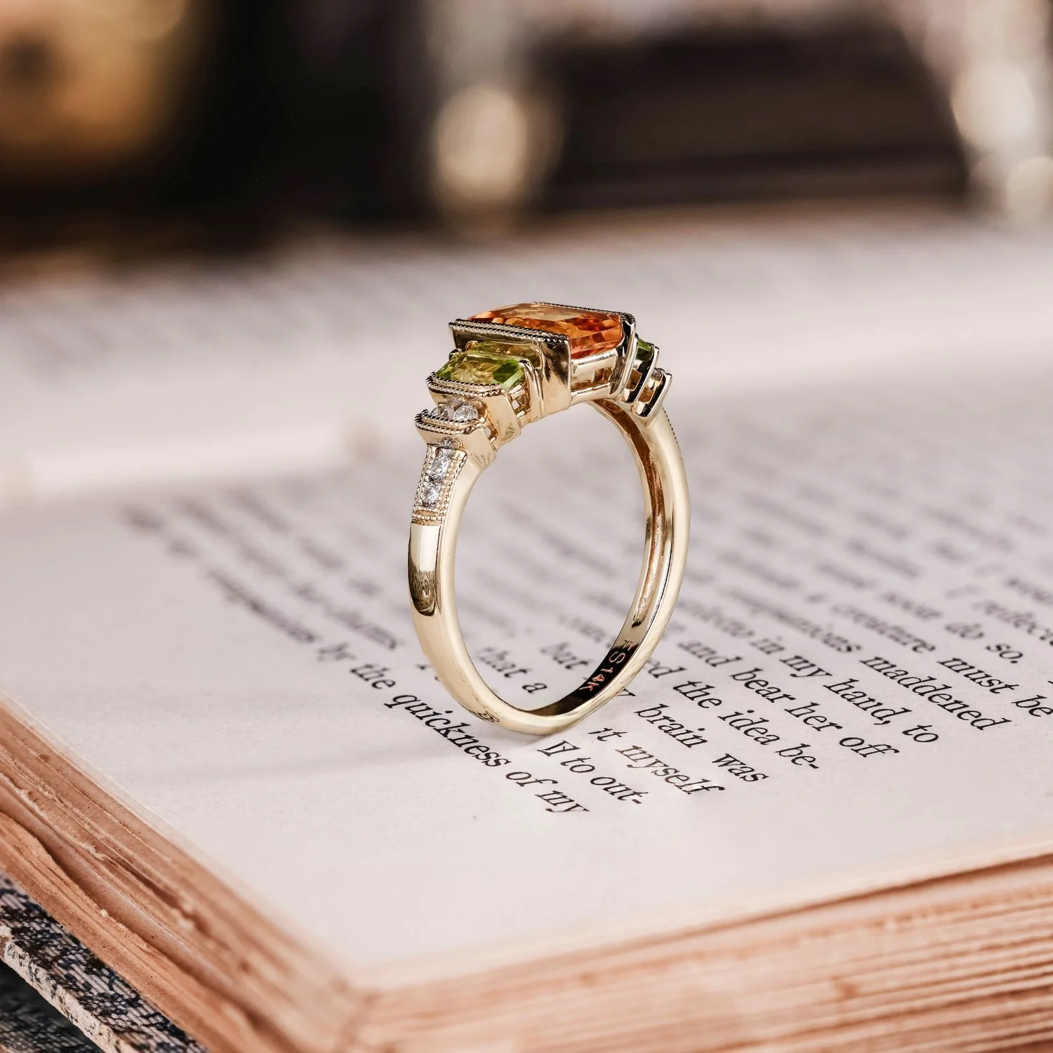 The Sierra - Vintage-Inspired Natural Citrine & Peridot Ring with Diamond Accents - Image 10