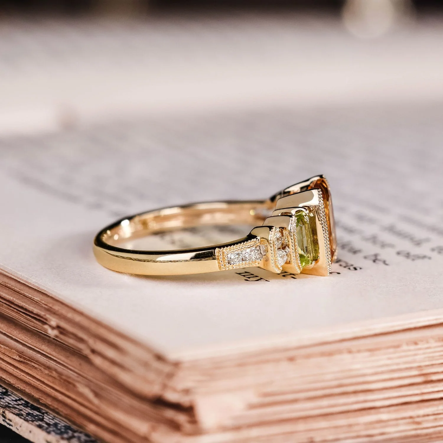 The Sierra - Vintage-Inspired Natural Citrine & Peridot Ring with Diamond Accents - Image 11