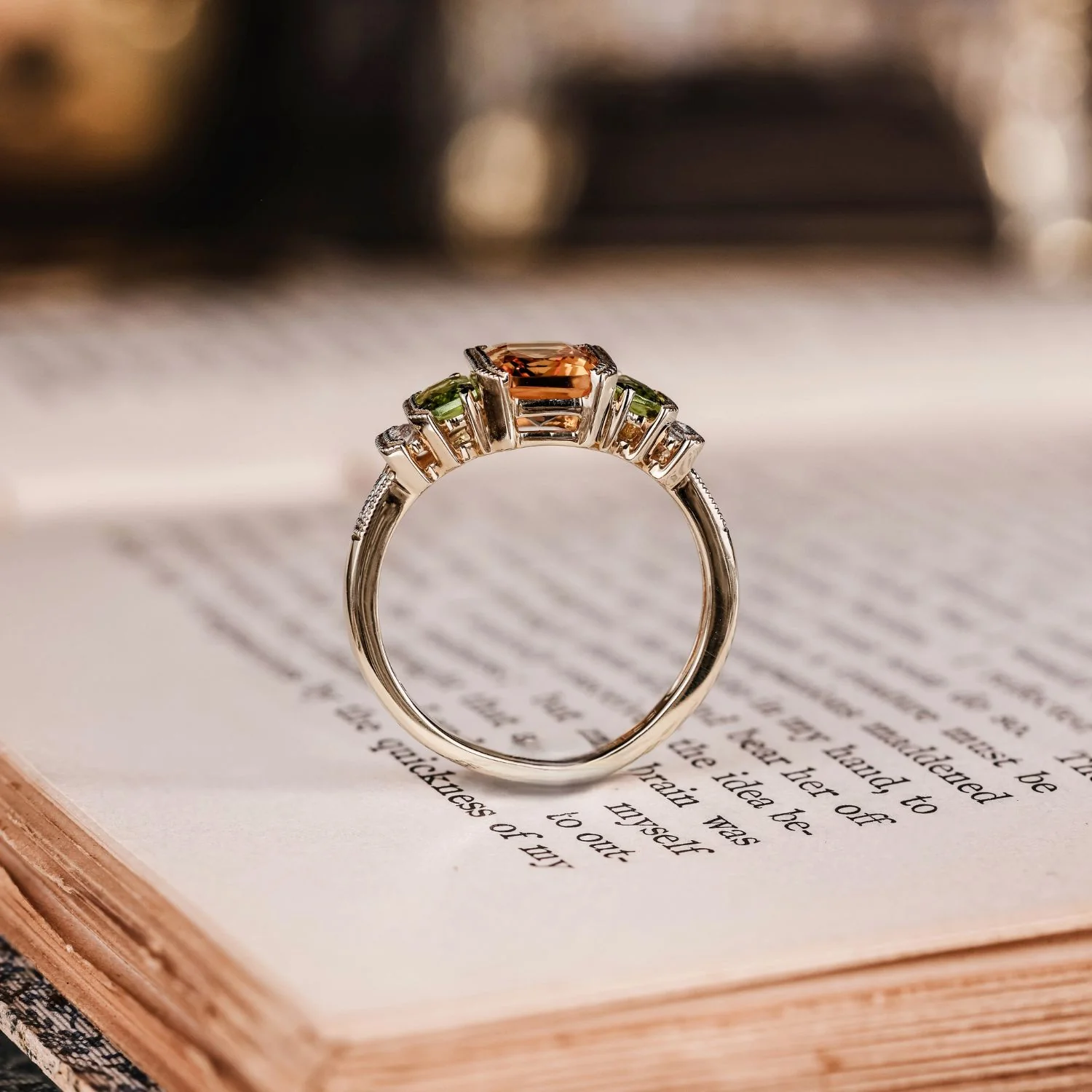 The Sierra - Vintage-Inspired Natural Citrine & Peridot Ring with Diamond Accents - Image 5